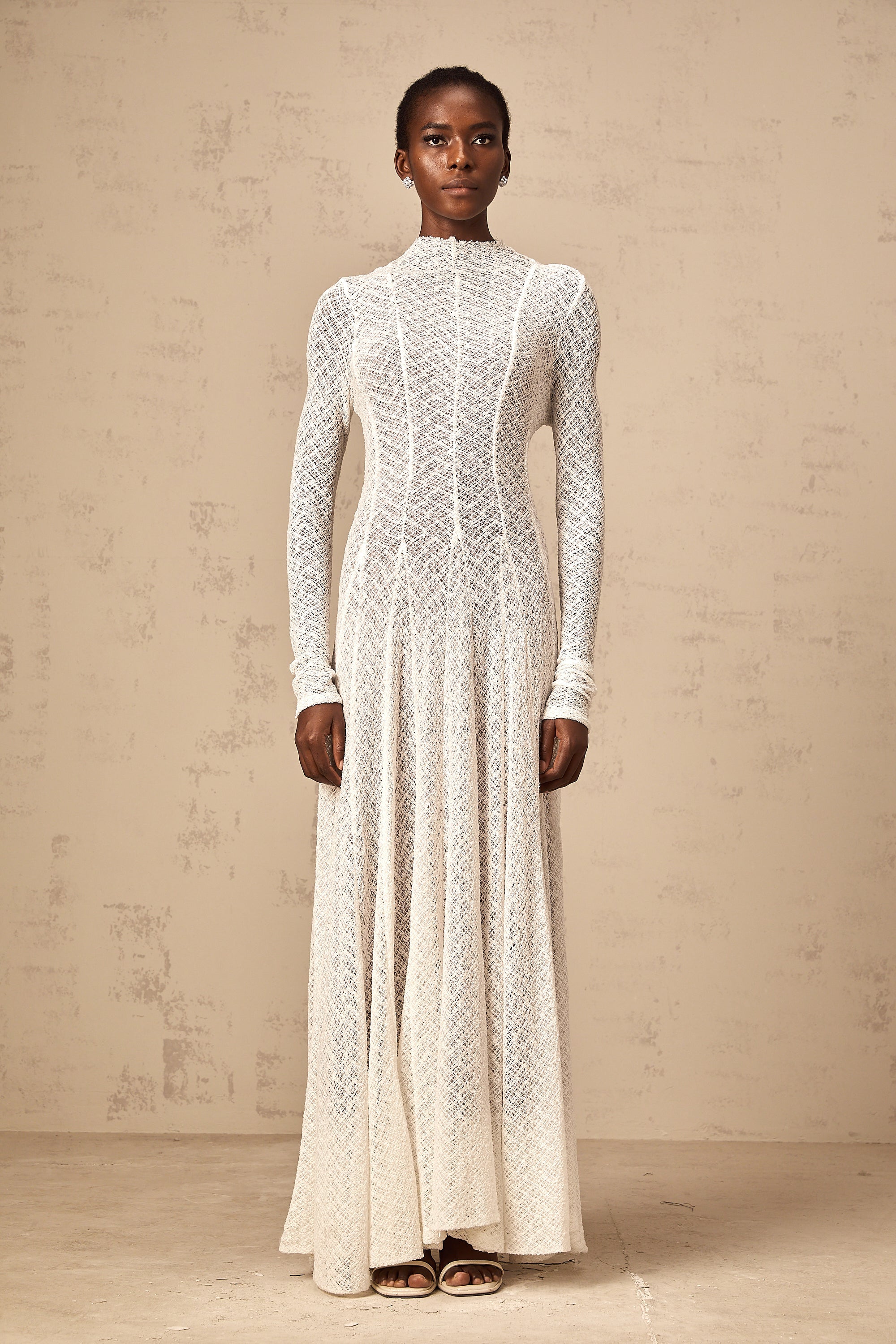 Athena wavy-pattern lace maxi dress in White (Final Sale-US Only)