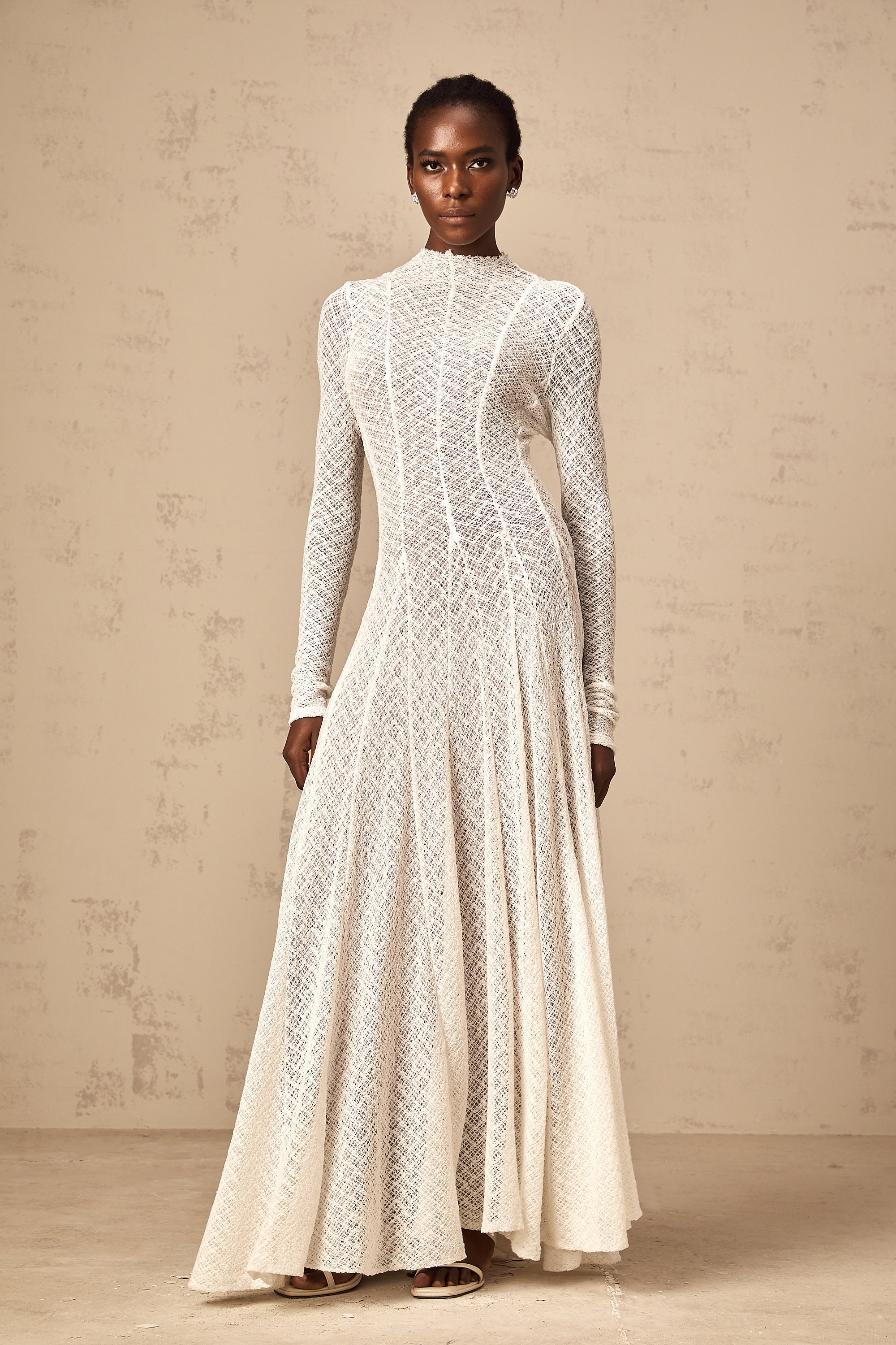 Athena wavy-pattern lace maxi dress in White (Final Sale-US Only)