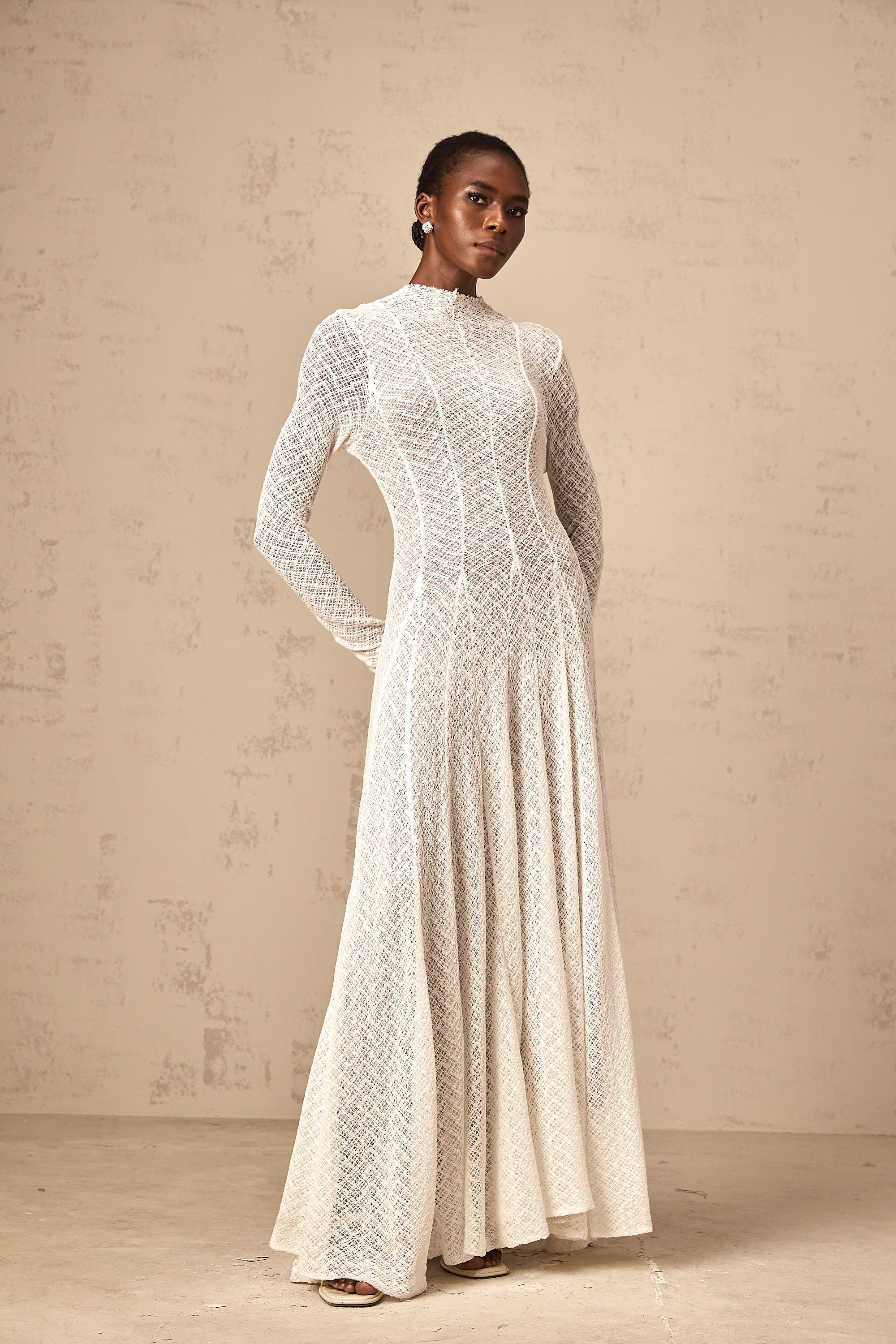 Athena wavy-pattern lace maxi dress in White (Final Sale-US Only)