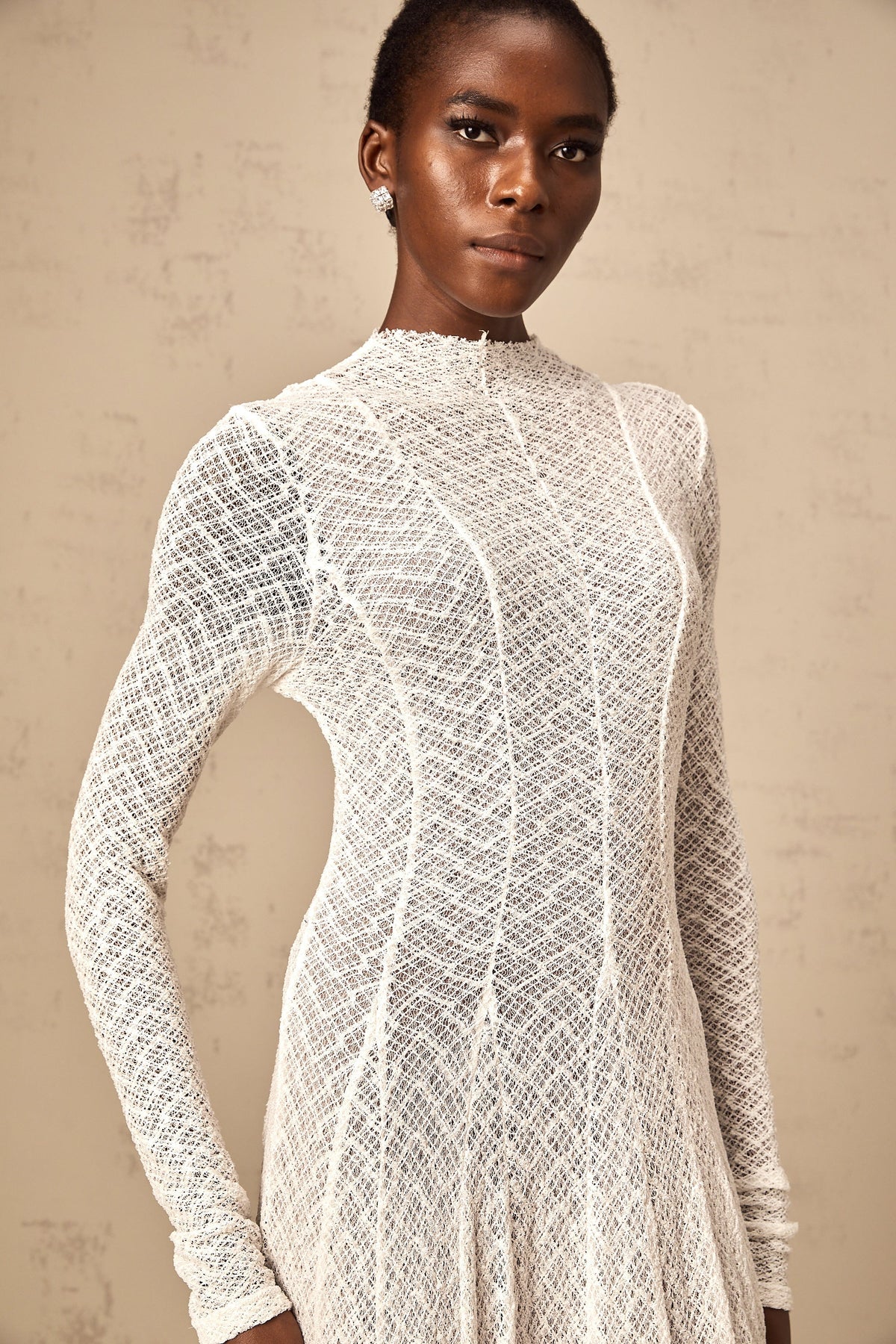 Athena wavy-pattern lace maxi dress in White (Final Sale-US Only)