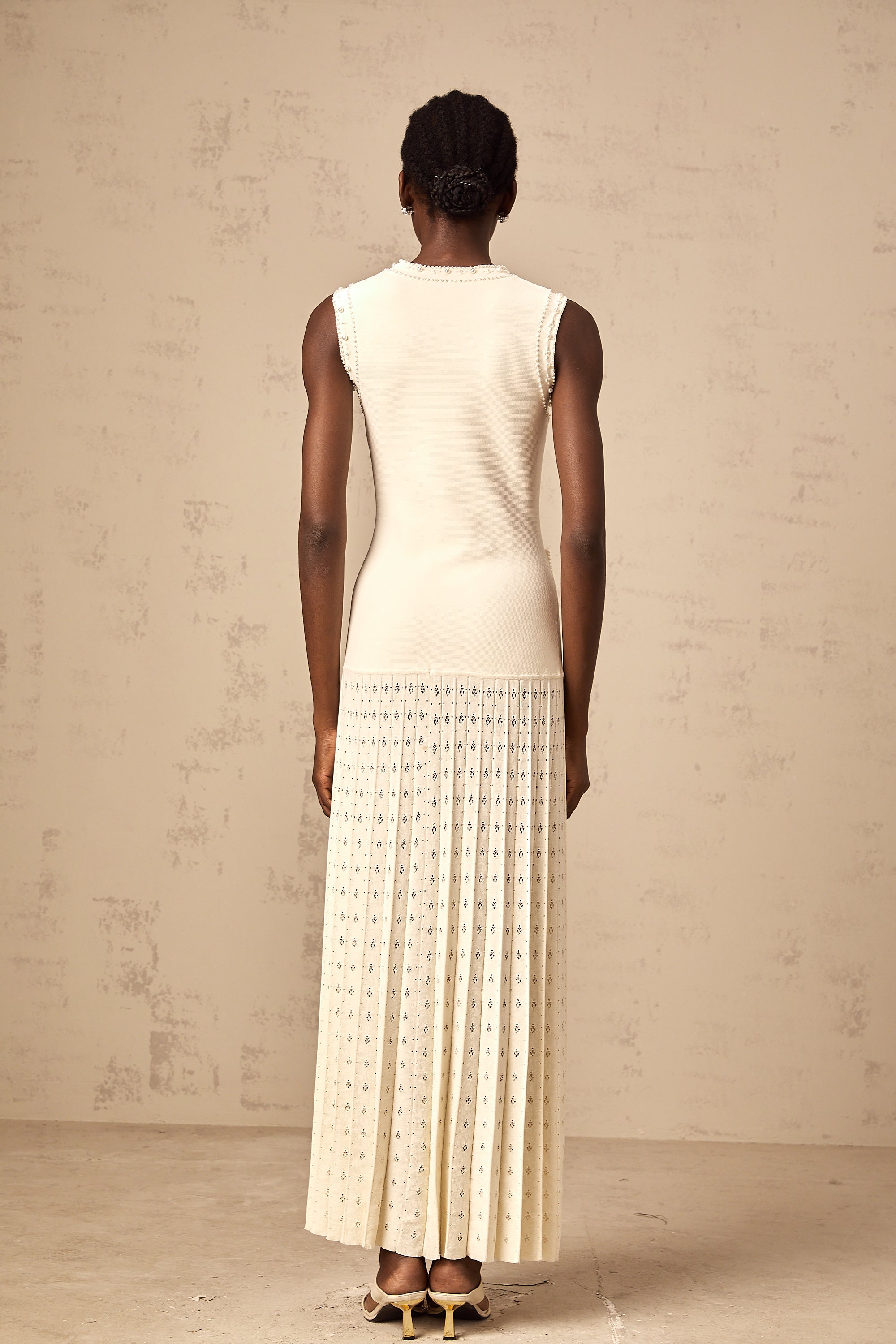 Donatienne white faux-pearl knitted maxi dress