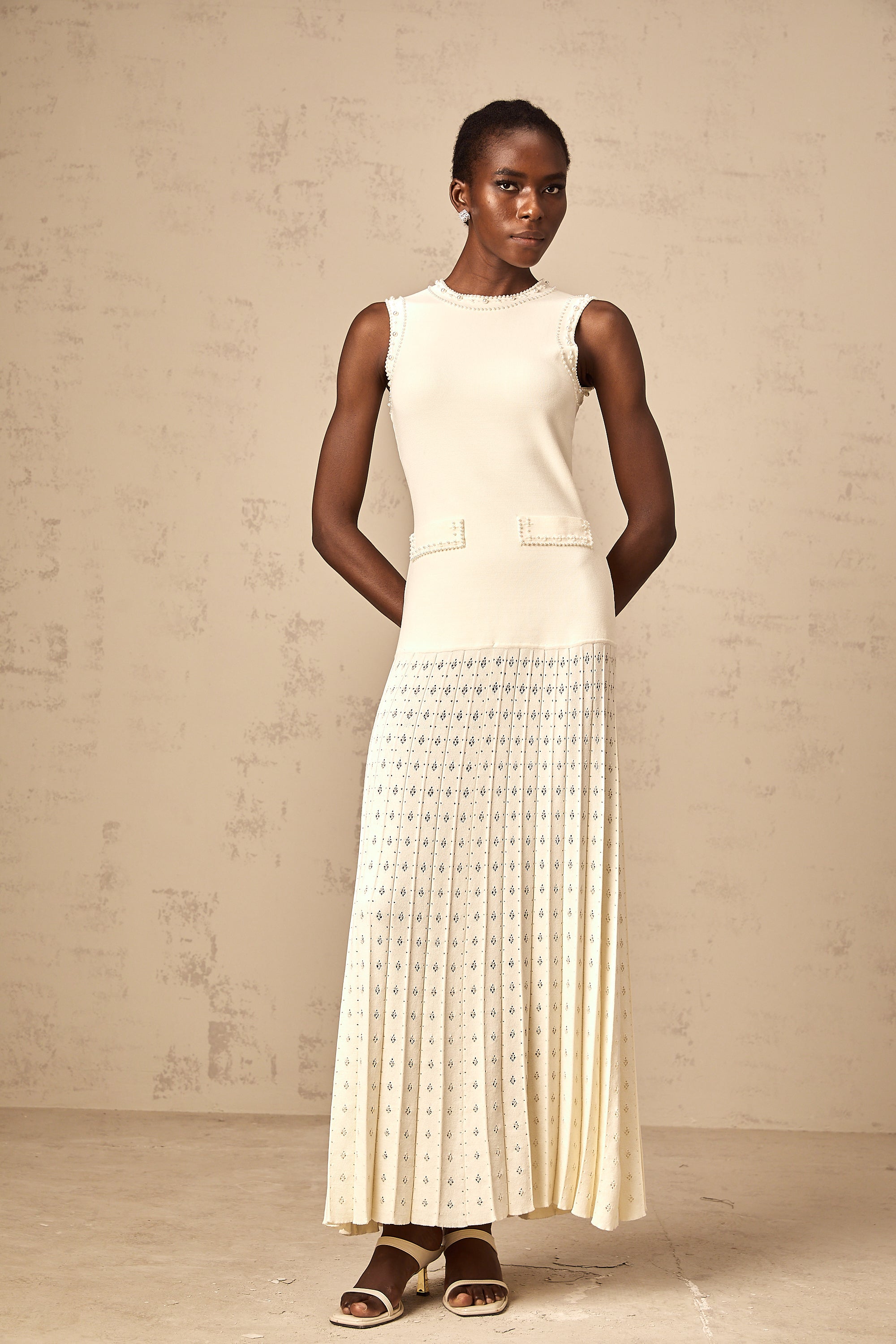 Donatienne white faux-pearl knitted maxi dress (Final Sale-US Only)