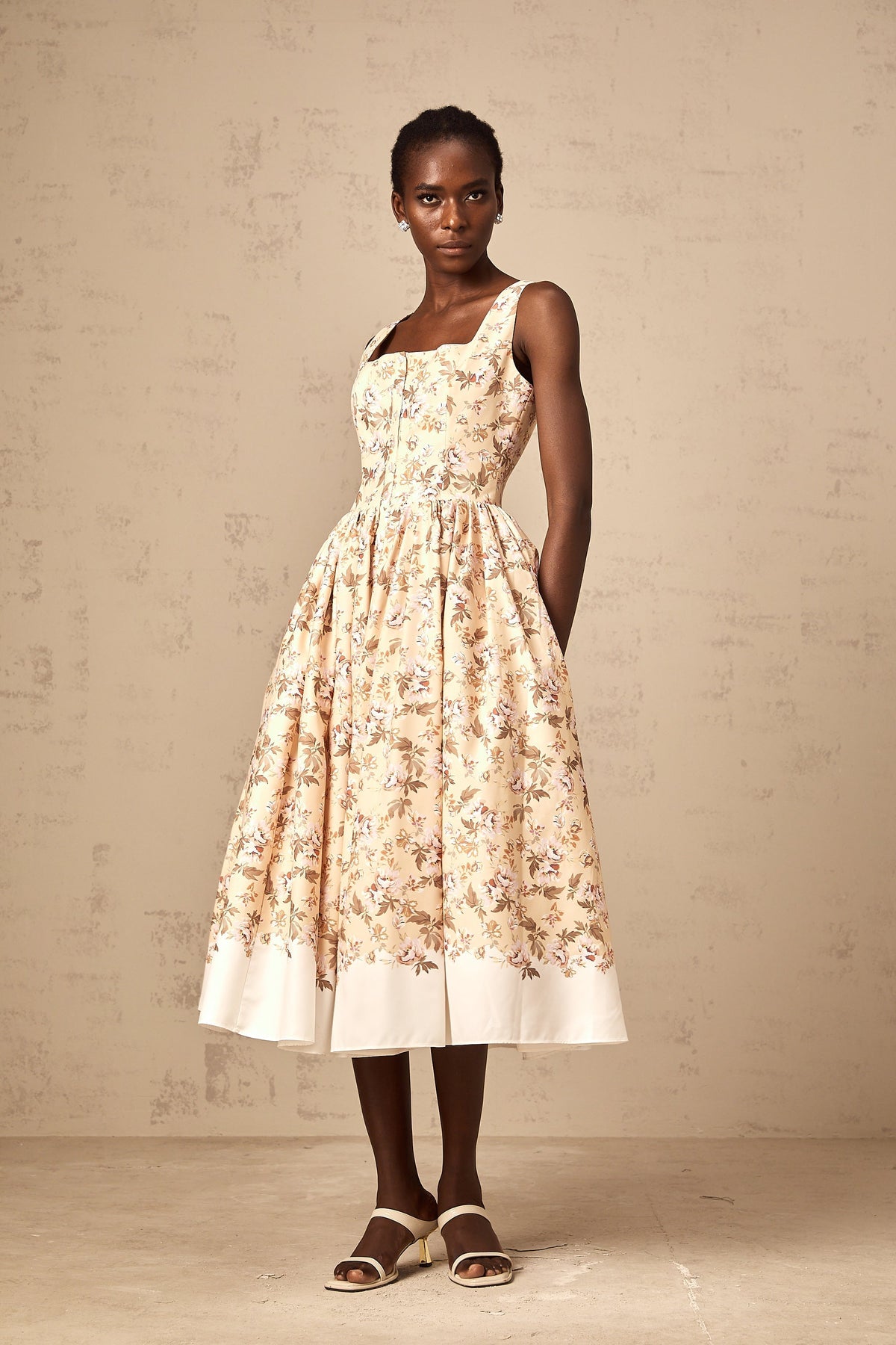 Alizée yellow floral-print buttoned midi dress
