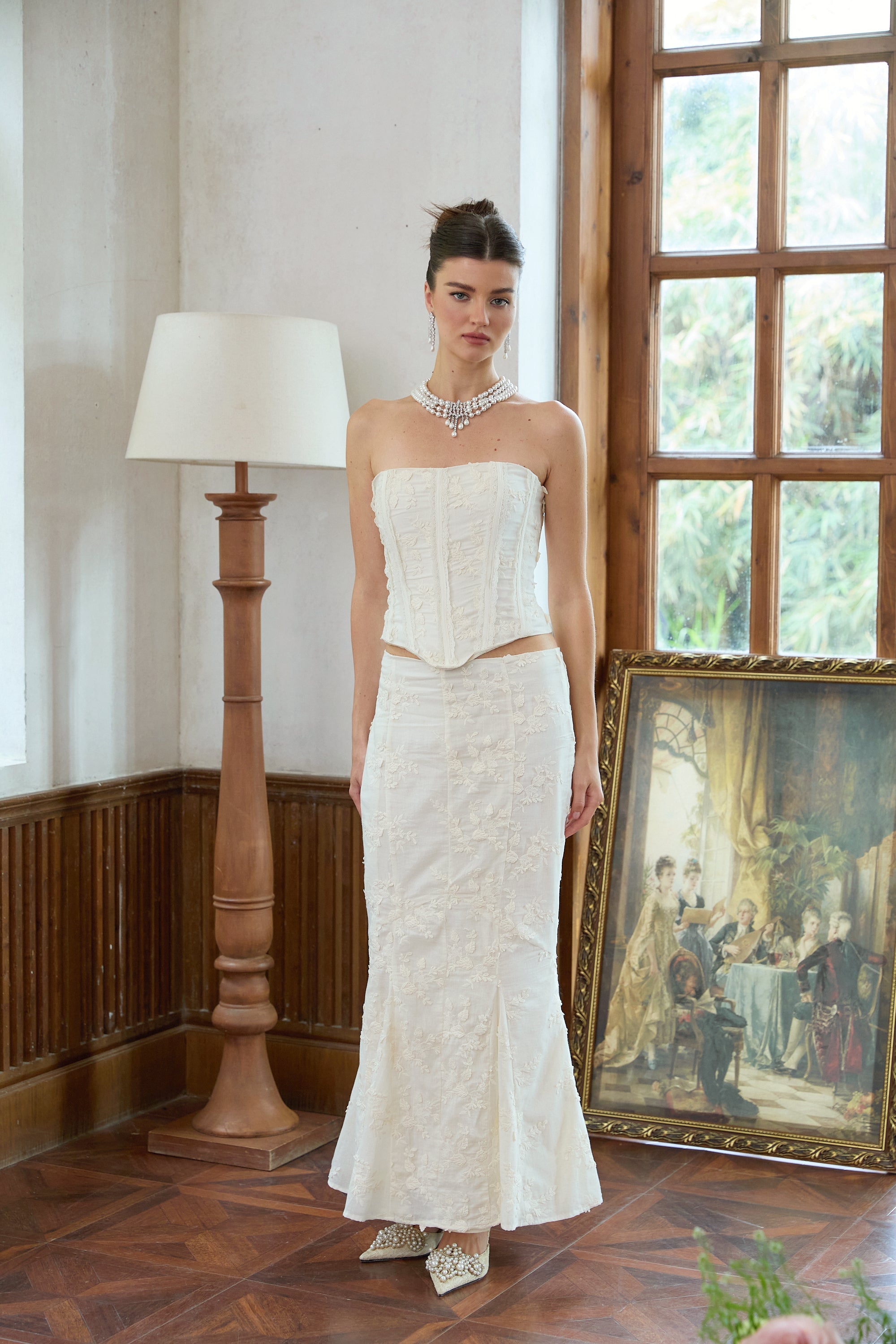 Margot white embroidered top & skirt matching set