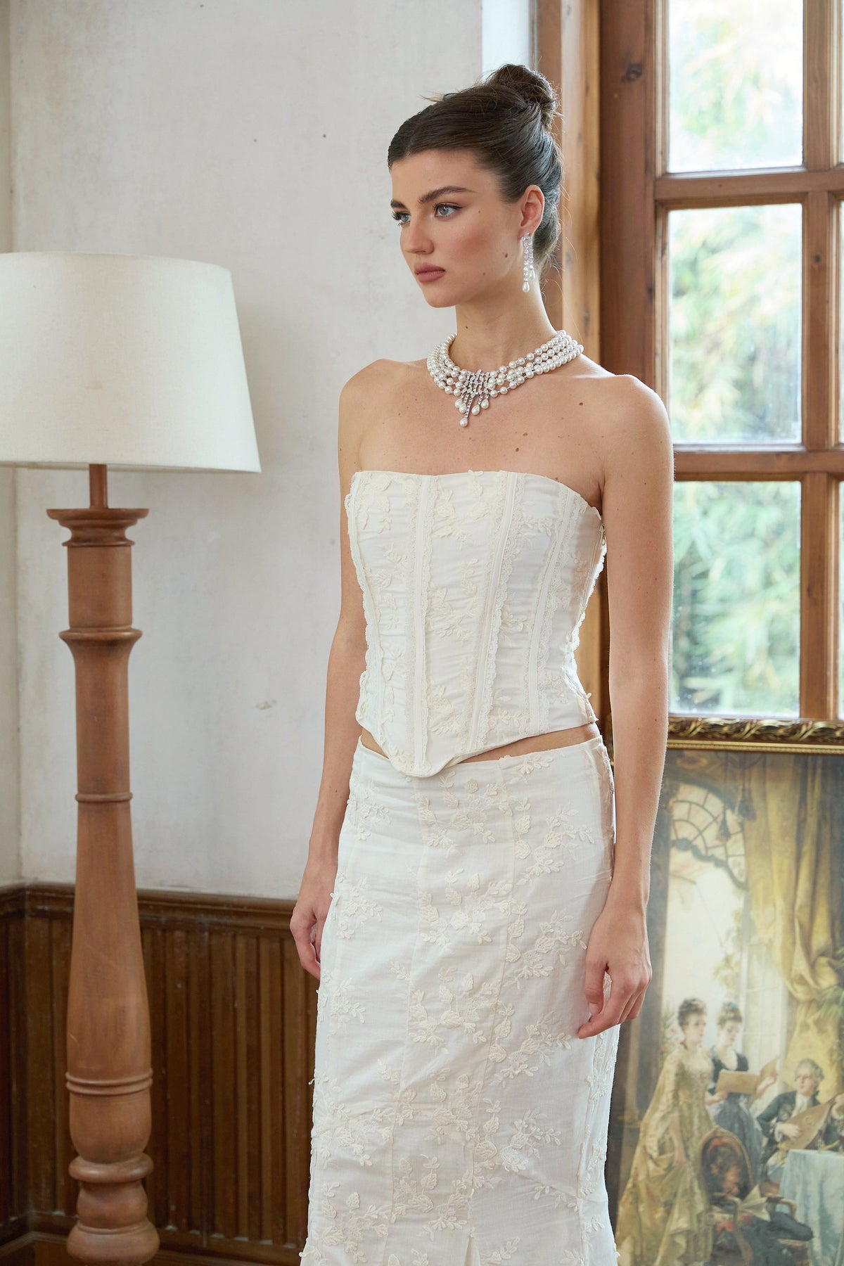 Margot white embroidered top & skirt matching set
