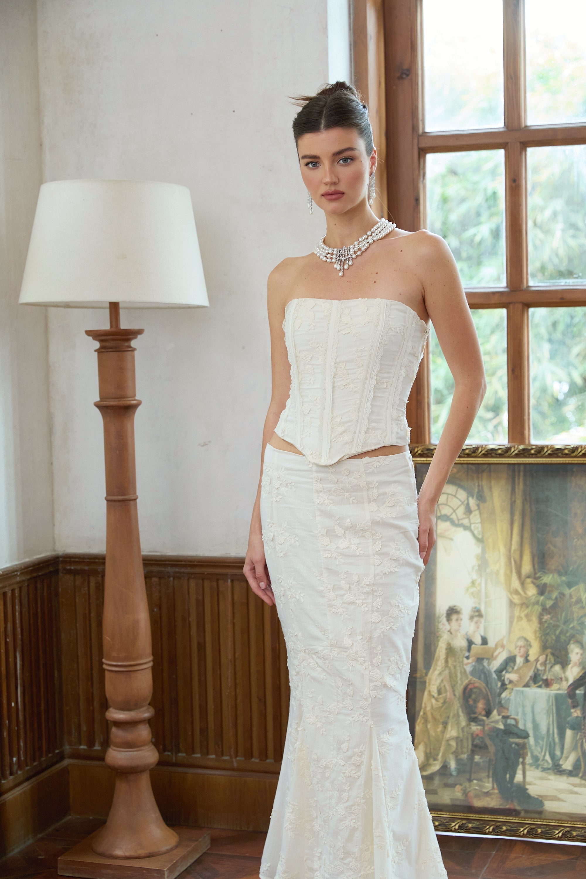 Margot white embroidered top & skirt matching set