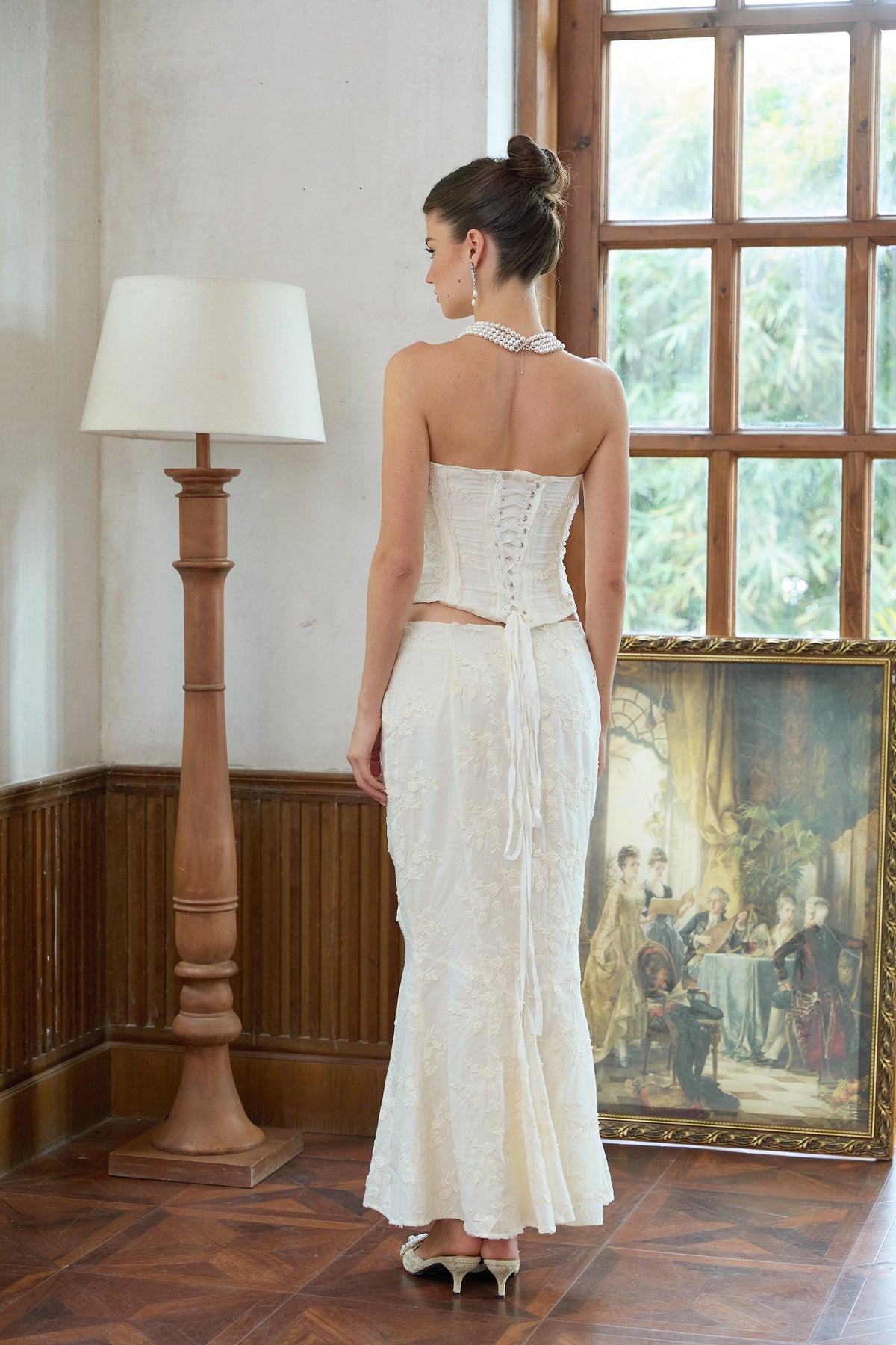 Margot white embroidered top & skirt matching set