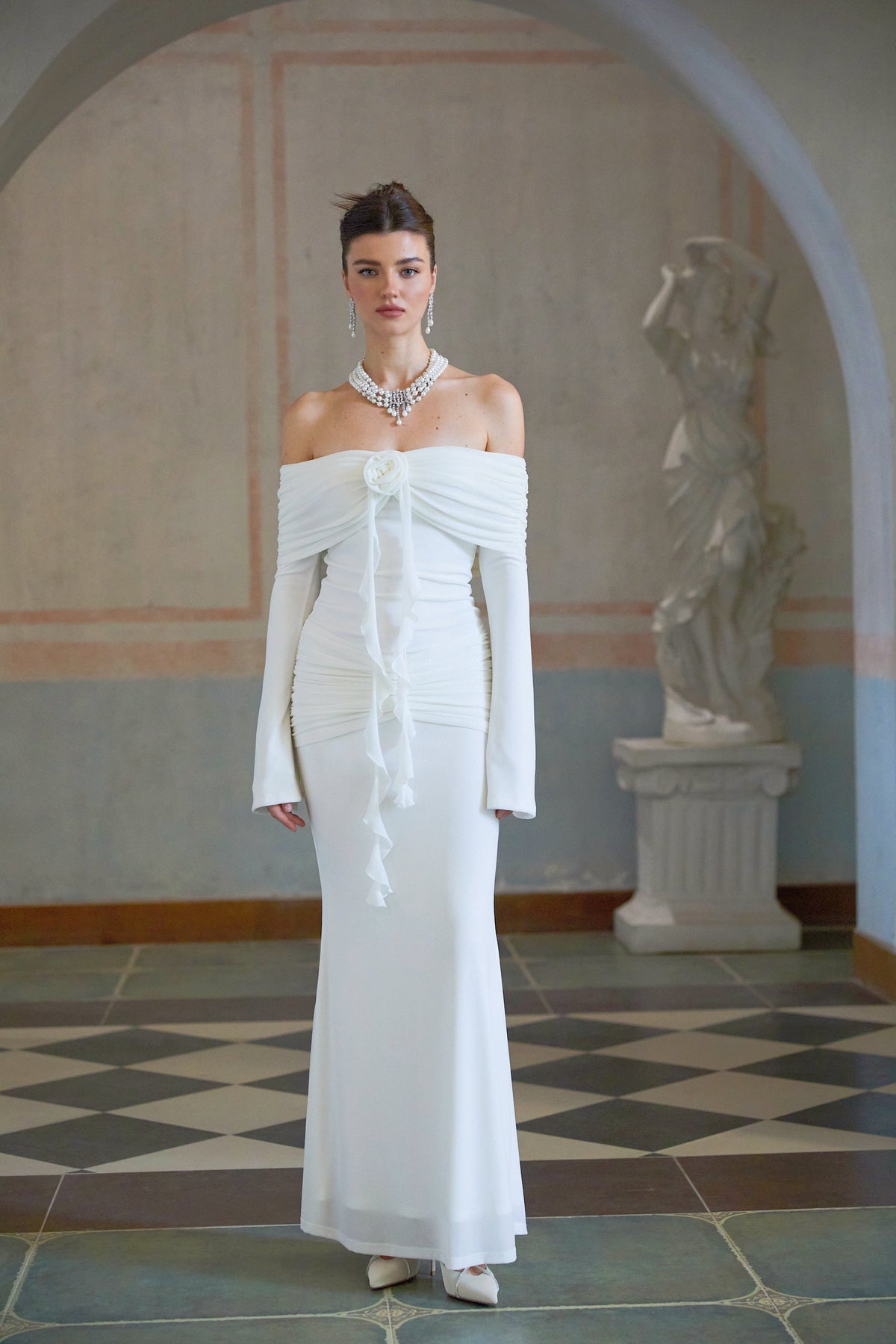 Wanda white glittered floral-appliqué knit maxi dress (Final Sale)
