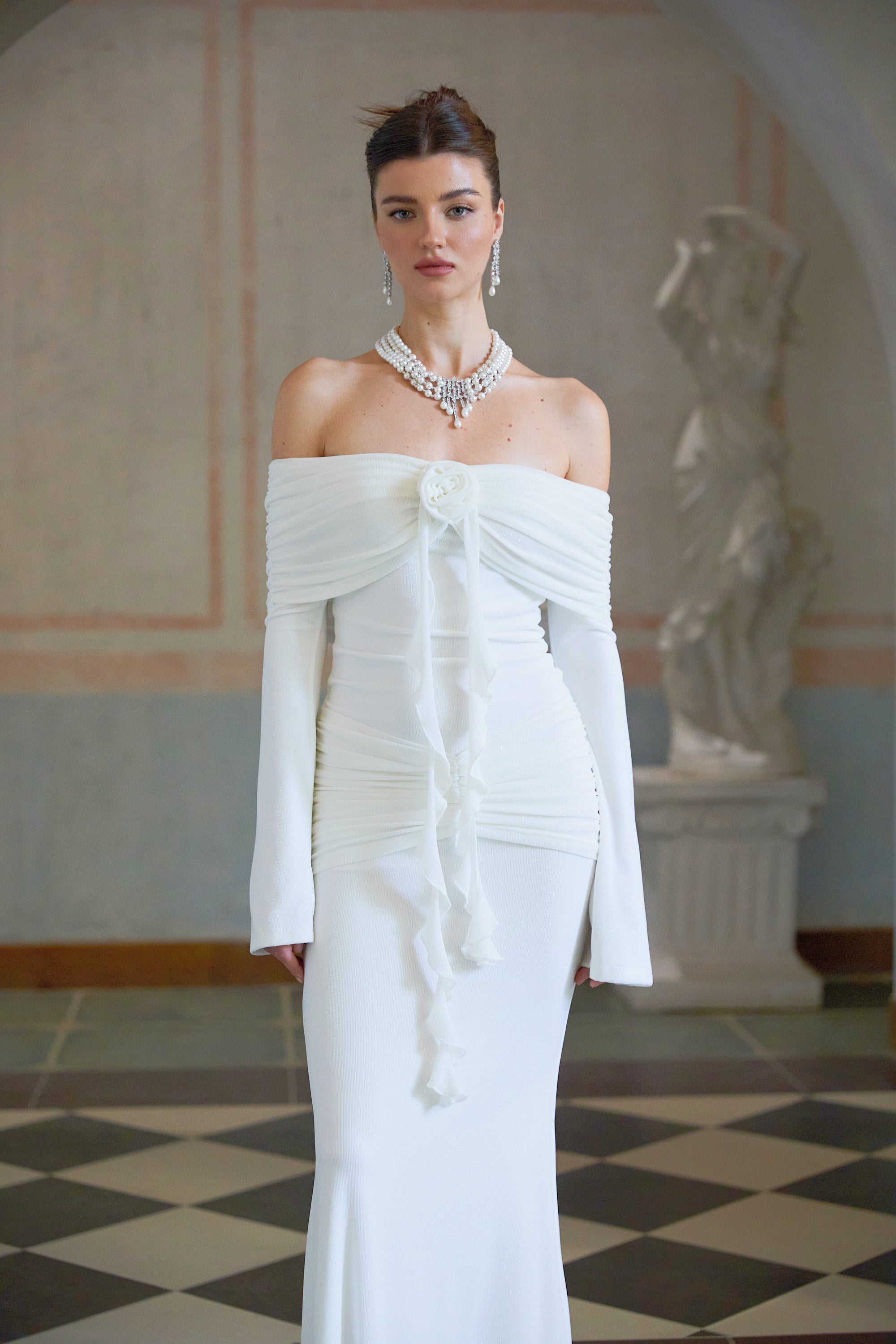 Wanda white glittered floral-appliqué knit maxi dress (Final Sale)