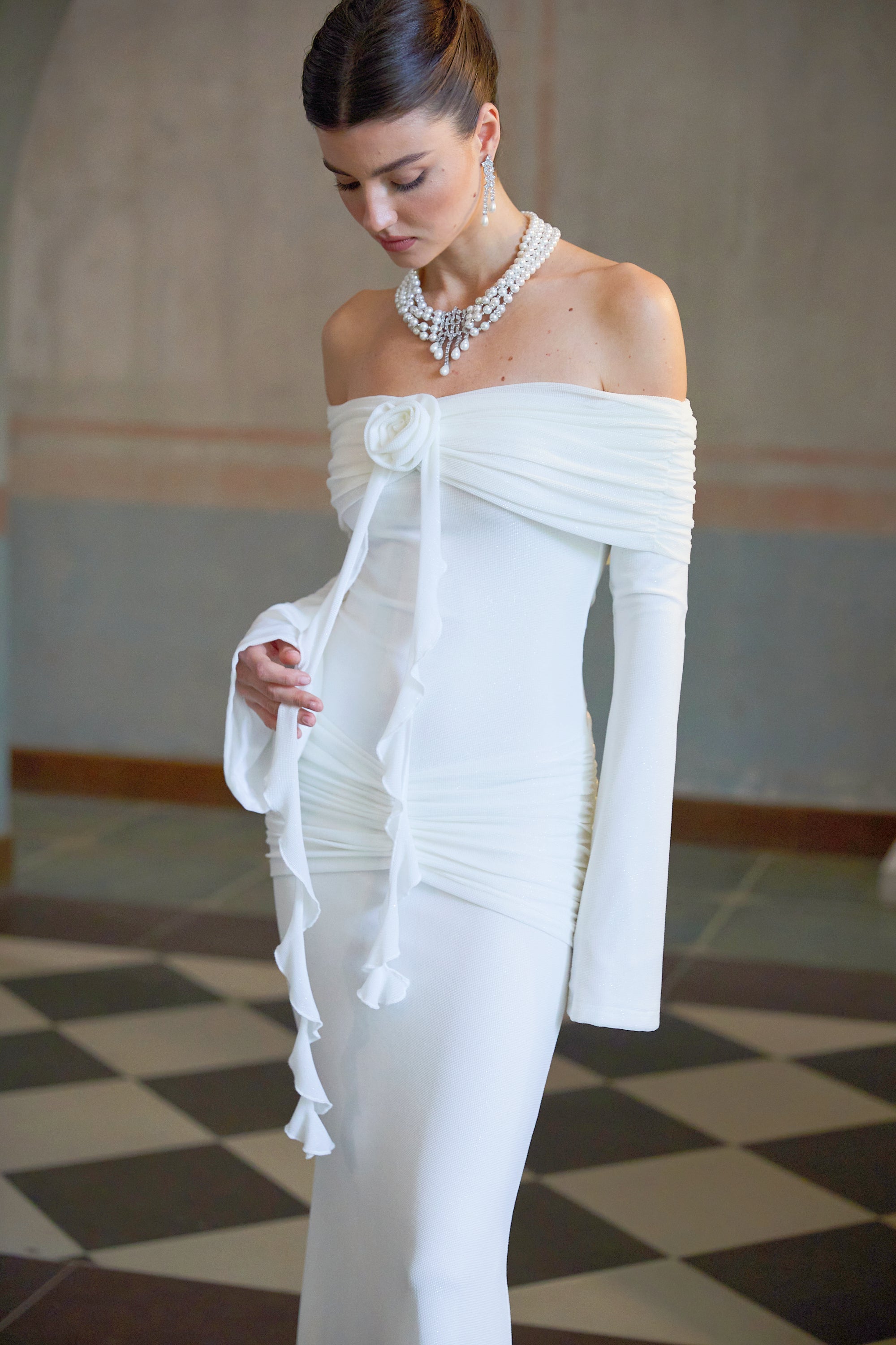 Wanda white glittered floral-appliqué knit maxi dress (Final Sale)