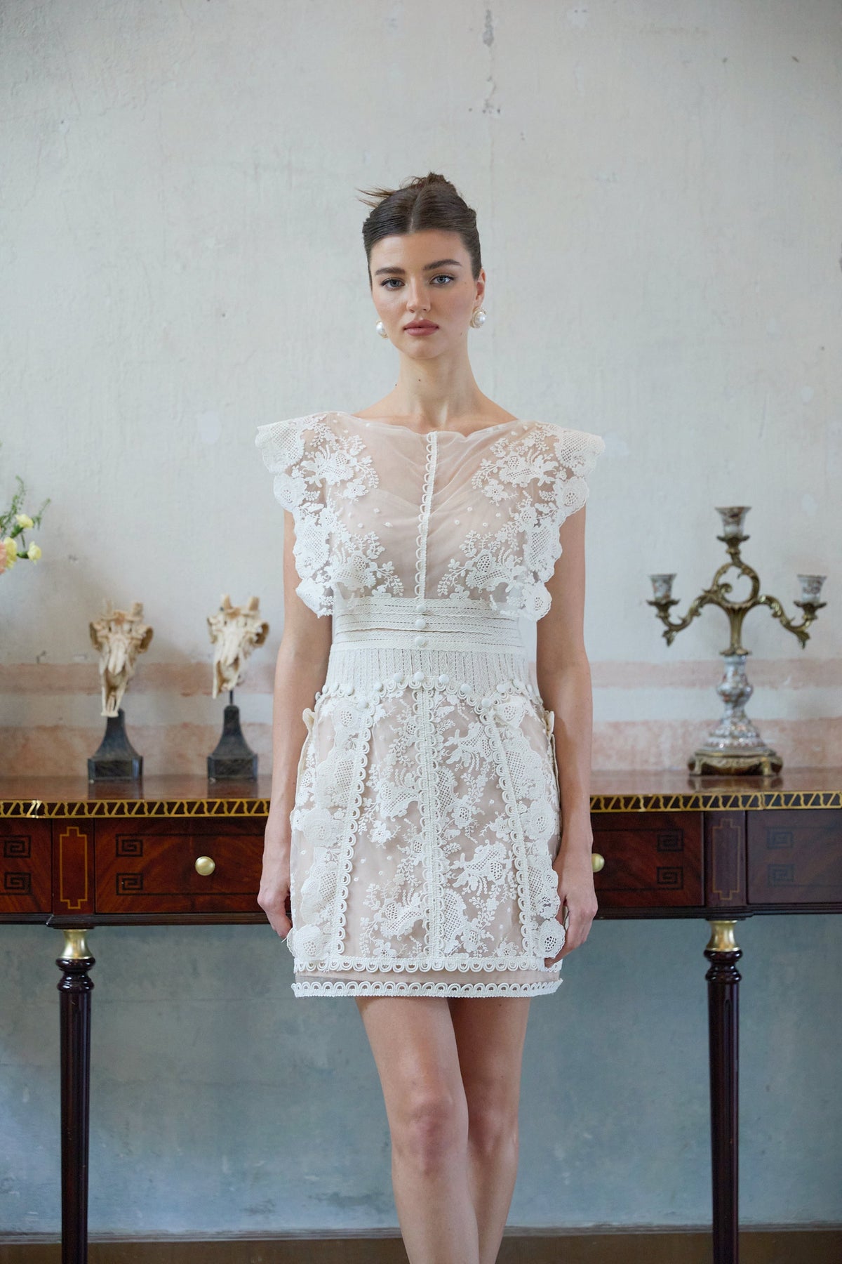 Maïa white floral-embroidered lace mini dress
