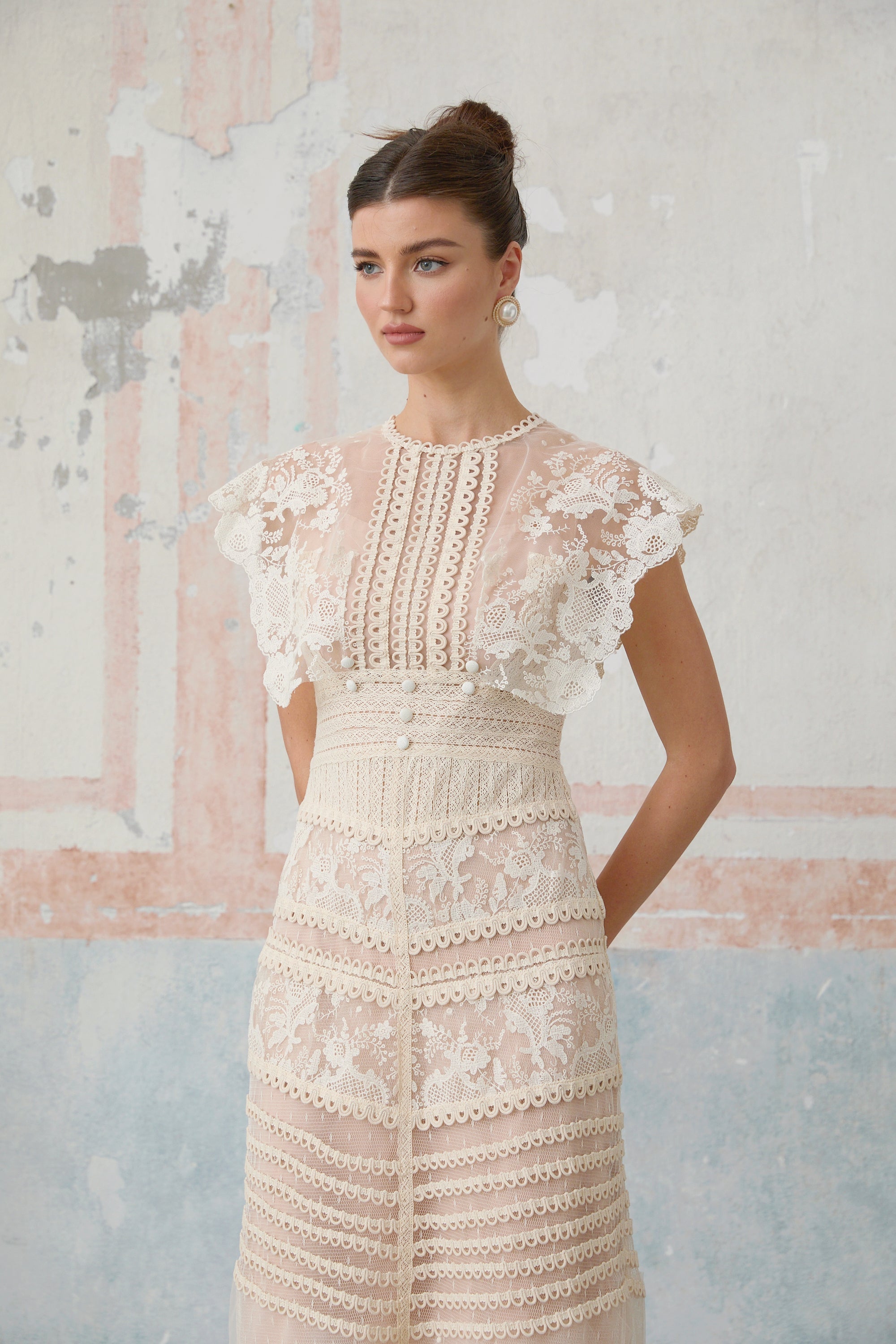 Fleur floral-embroidered lace midi dress in Neutrals (Final Sale-US Only)