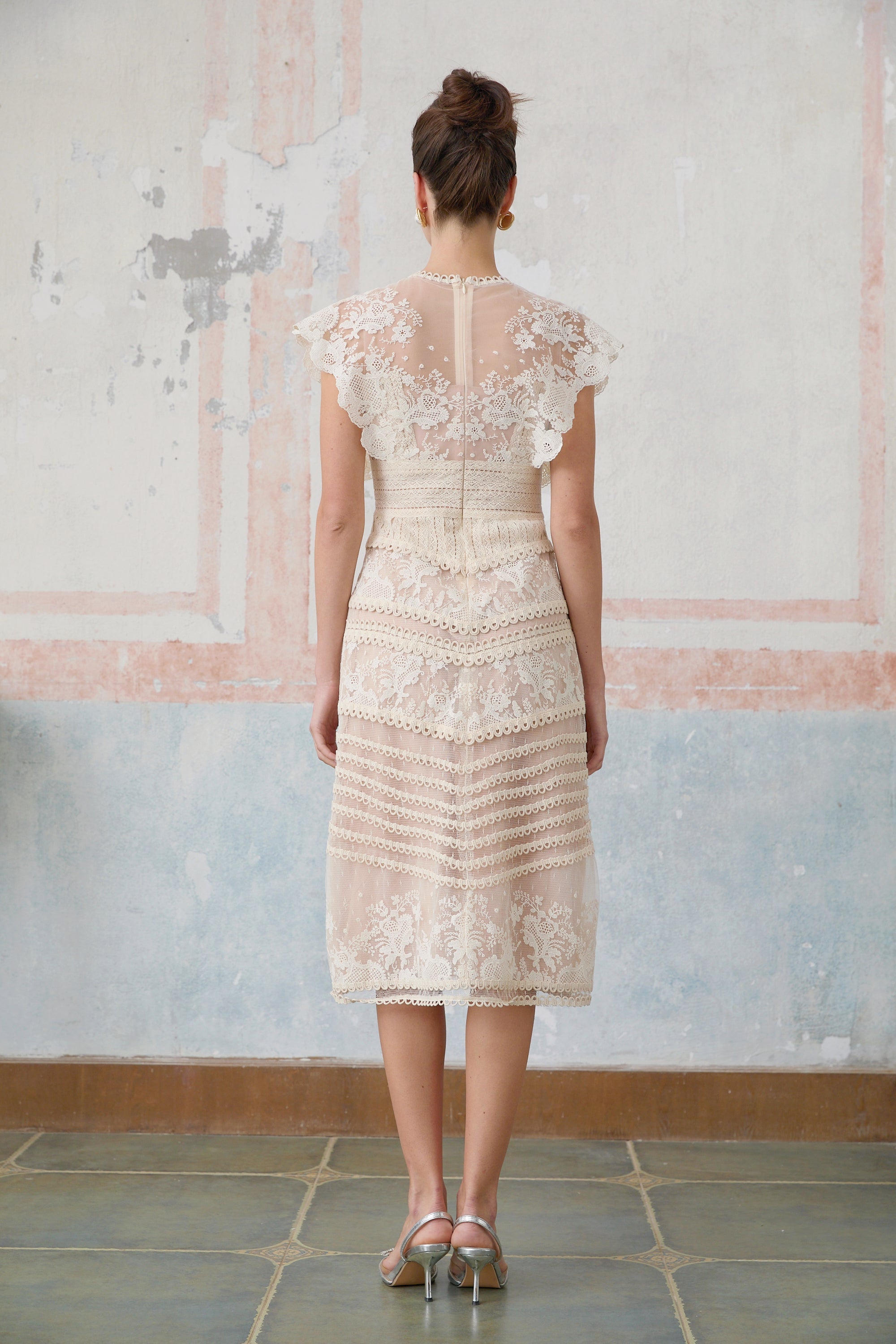 Fleur floral-embroidered lace midi dress in Neutrals (Final Sale-US Only)