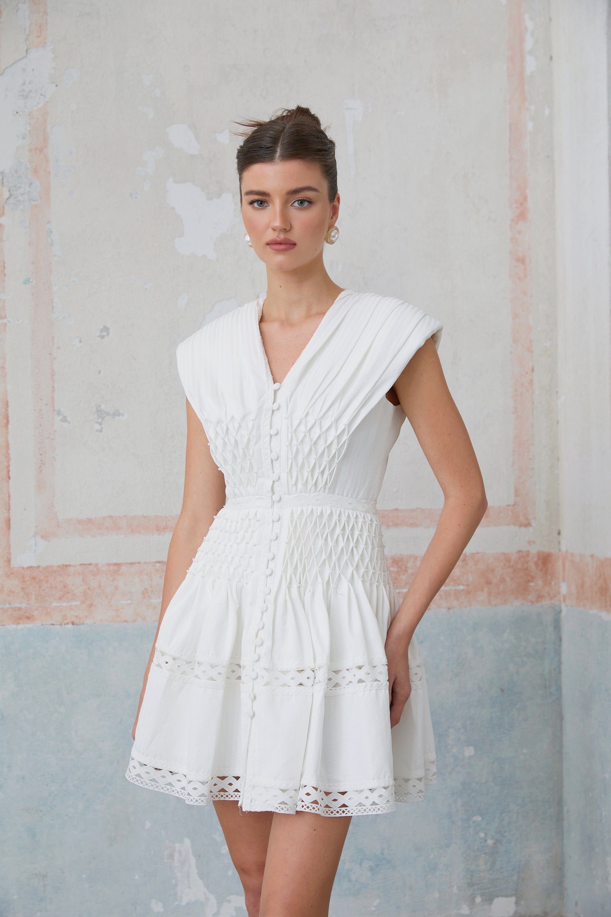 Anaïs cut-out faux-pearl embellished mini dress