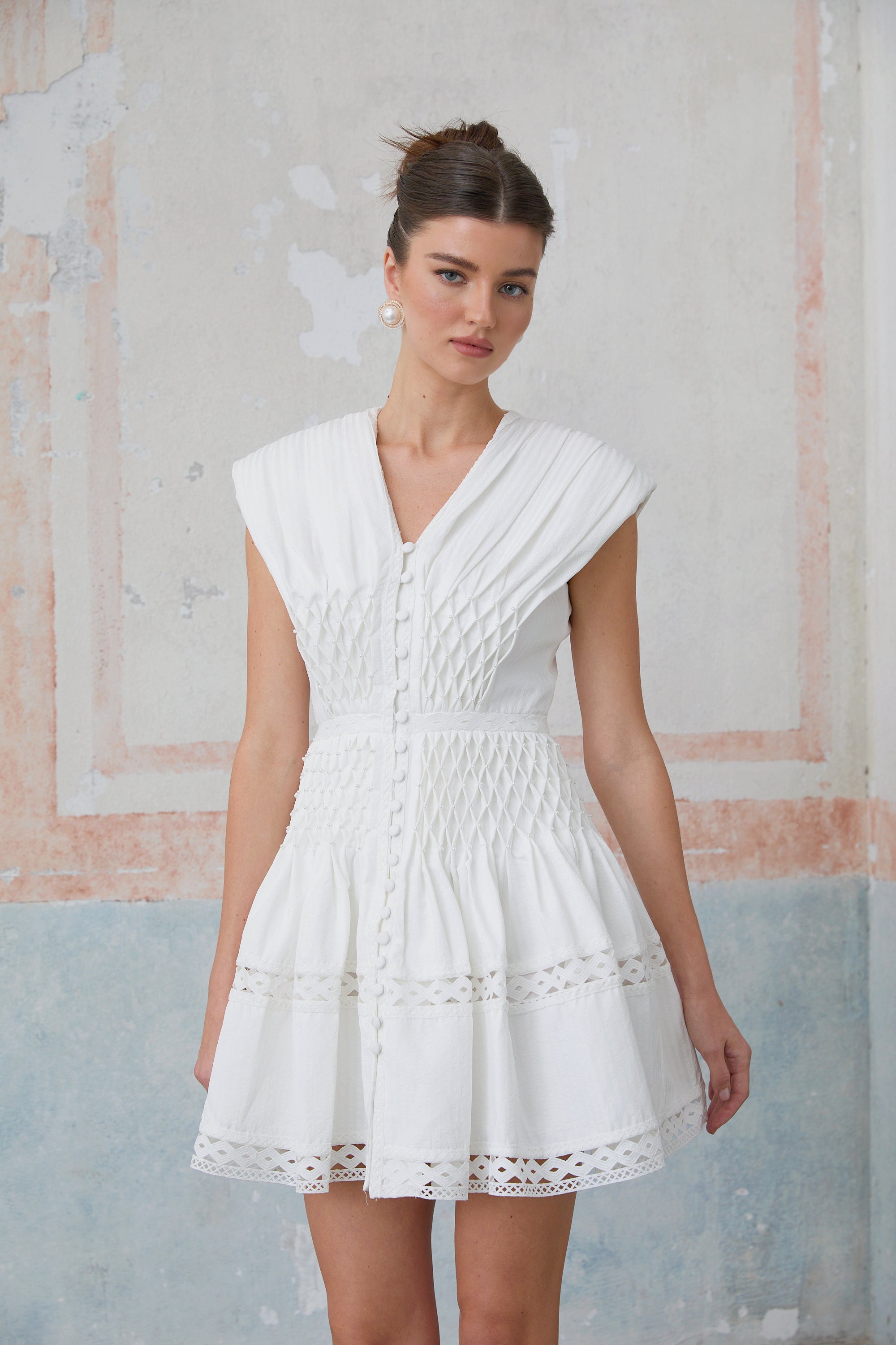 Anaïs cut-out faux-pearl embellished mini dress