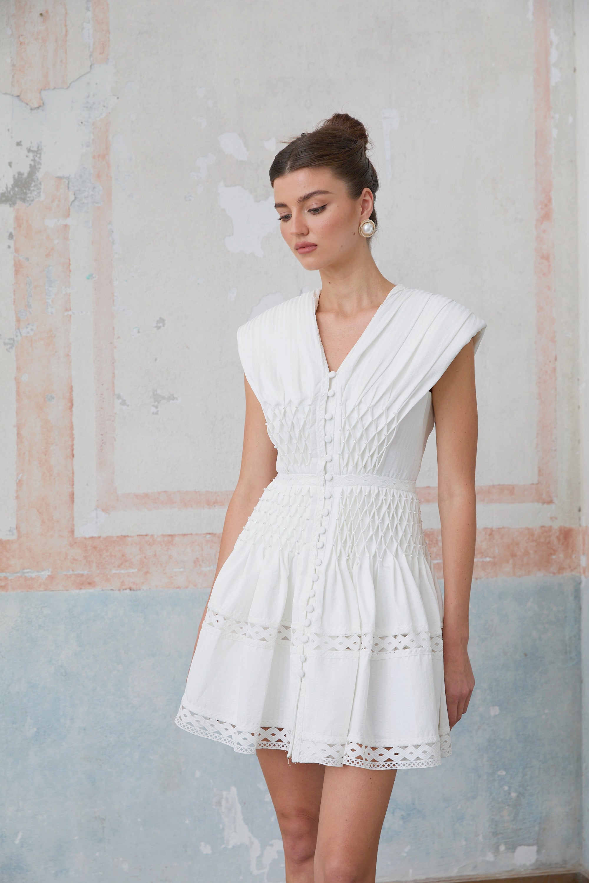 Anaïs cut-out faux-pearl embellished mini dress