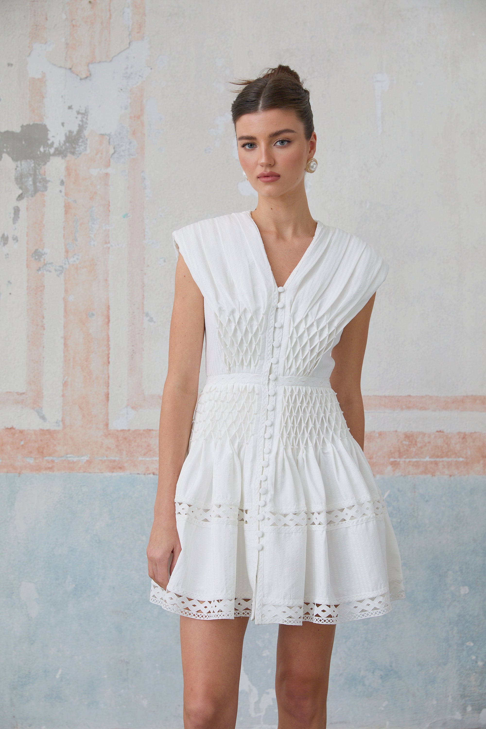 Anaïs cut-out faux-pearl embellished mini dress