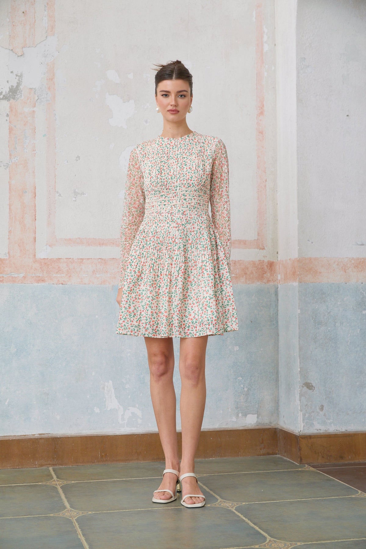 Marion floral-print pleated mini dress