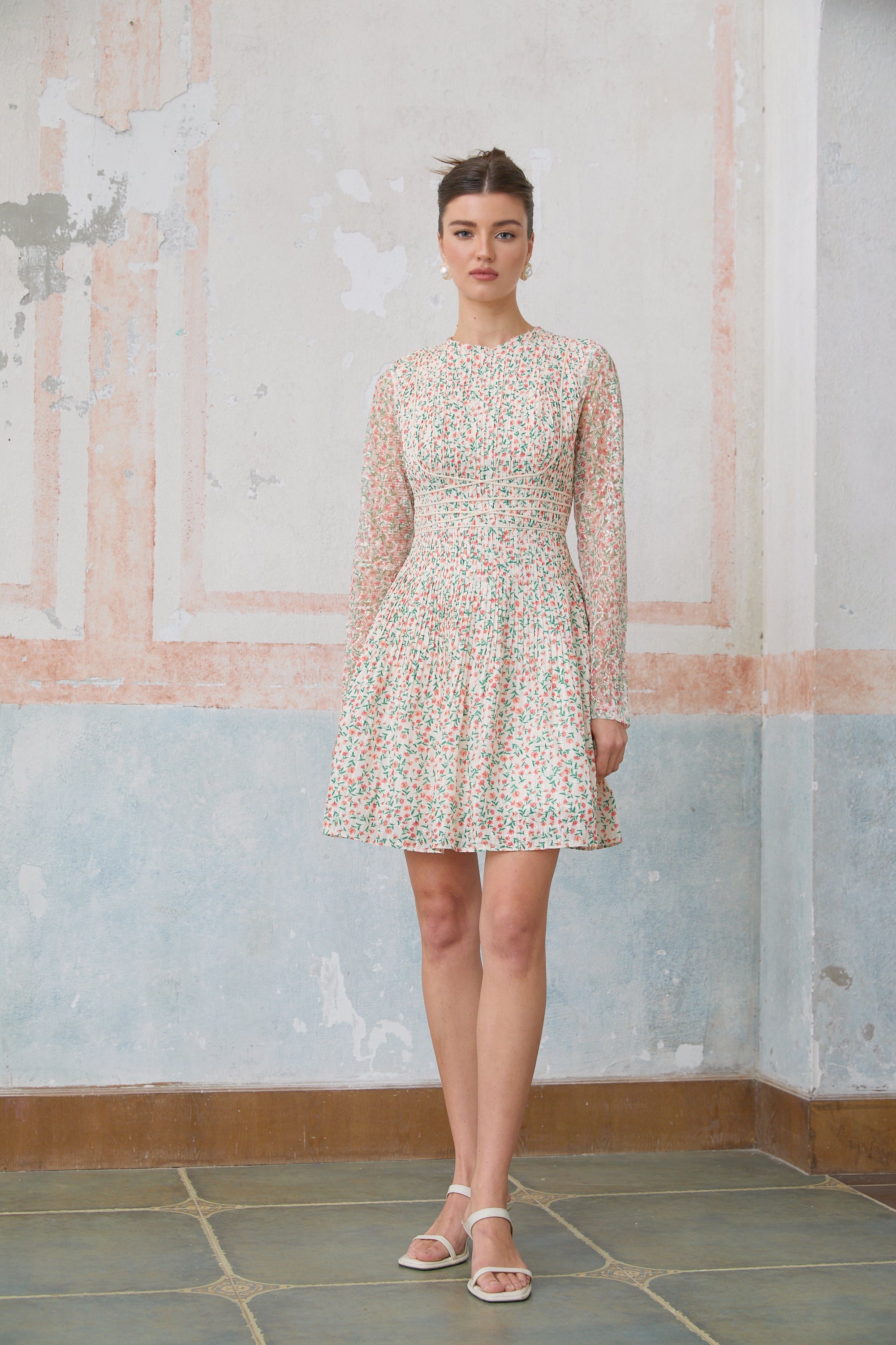 Marion floral-print pleated mini dress