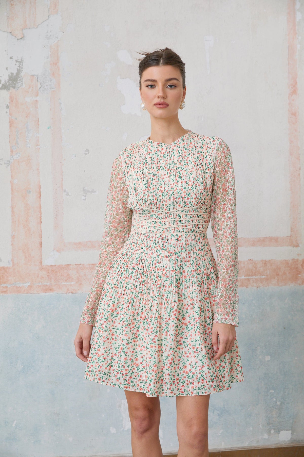 Marion floral-print pleated mini dress