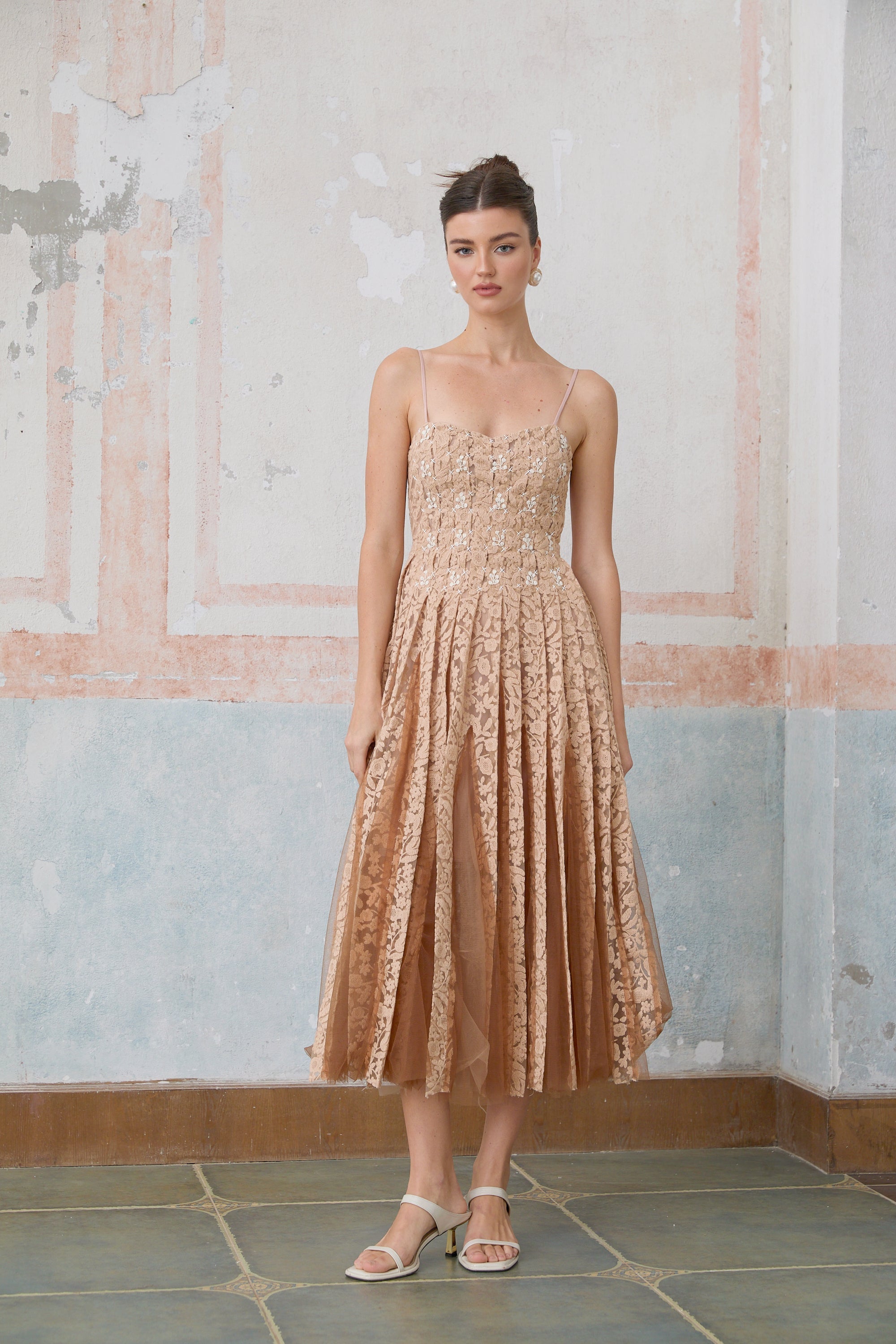 Axelle neutrals crochet-lace cardigan & dress matching set