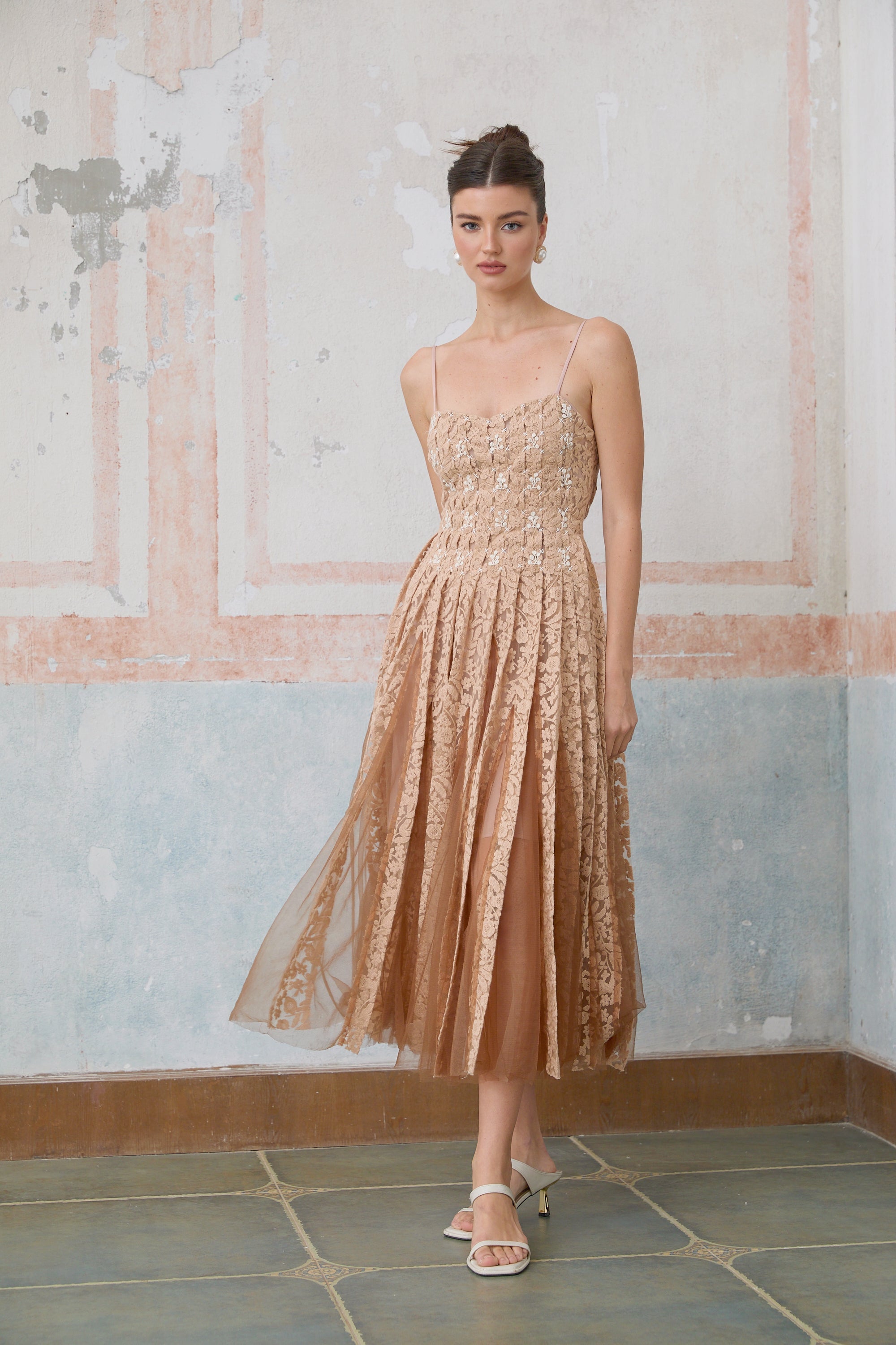 Axelle neutrals crochet-lace cardigan & dress matching set
