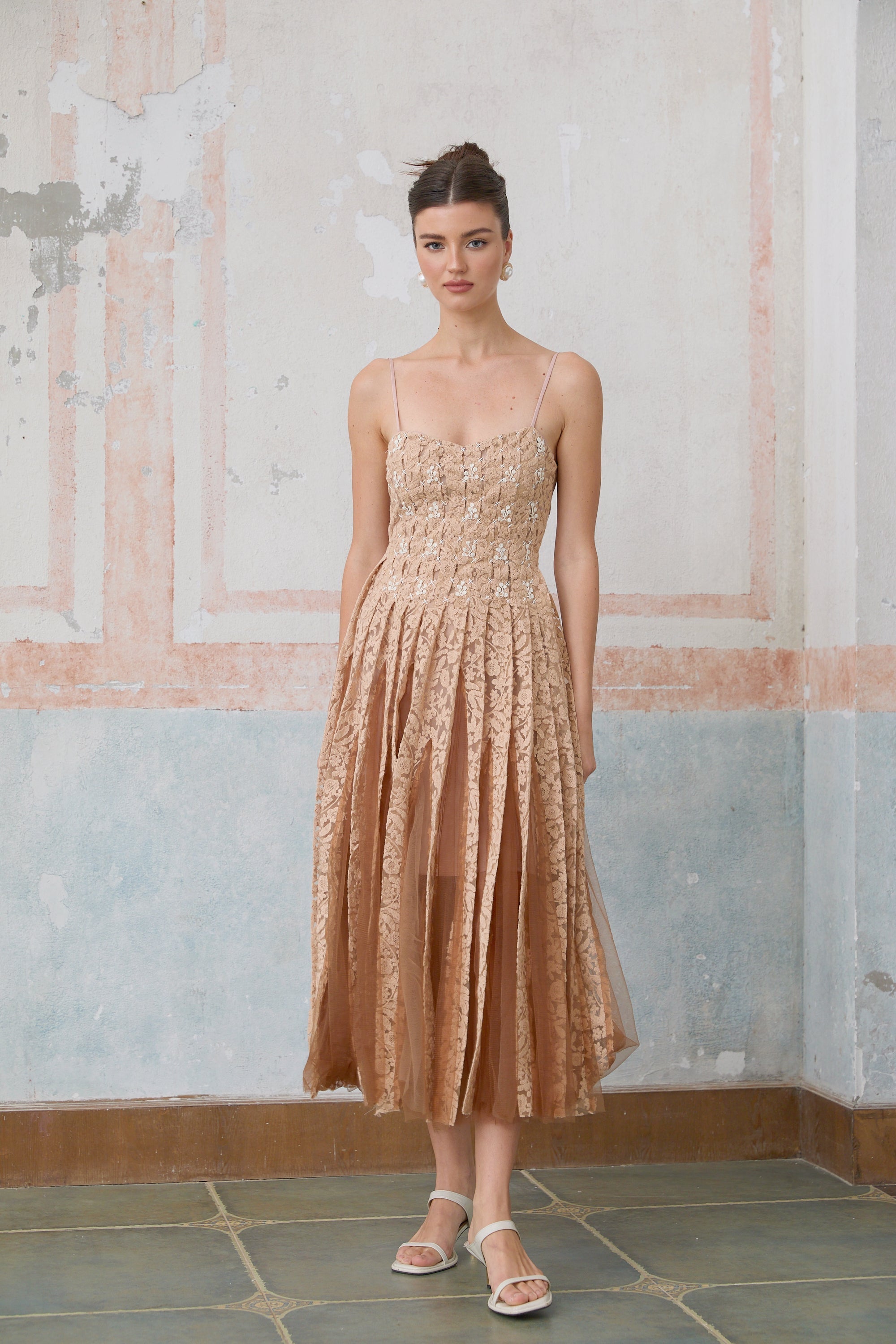 Axelle neutrals crochet-lace cardigan & dress matching set