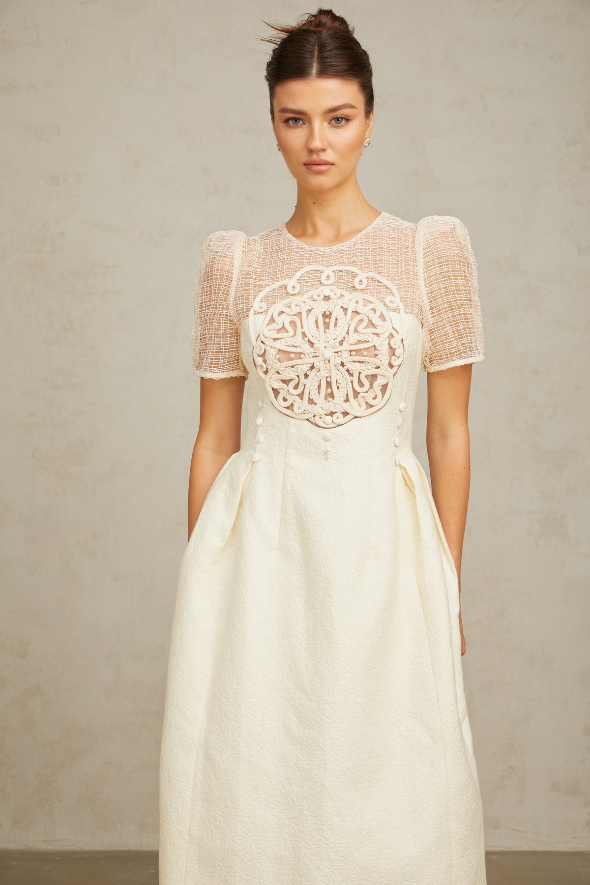 Camille white braid panelled midi dress