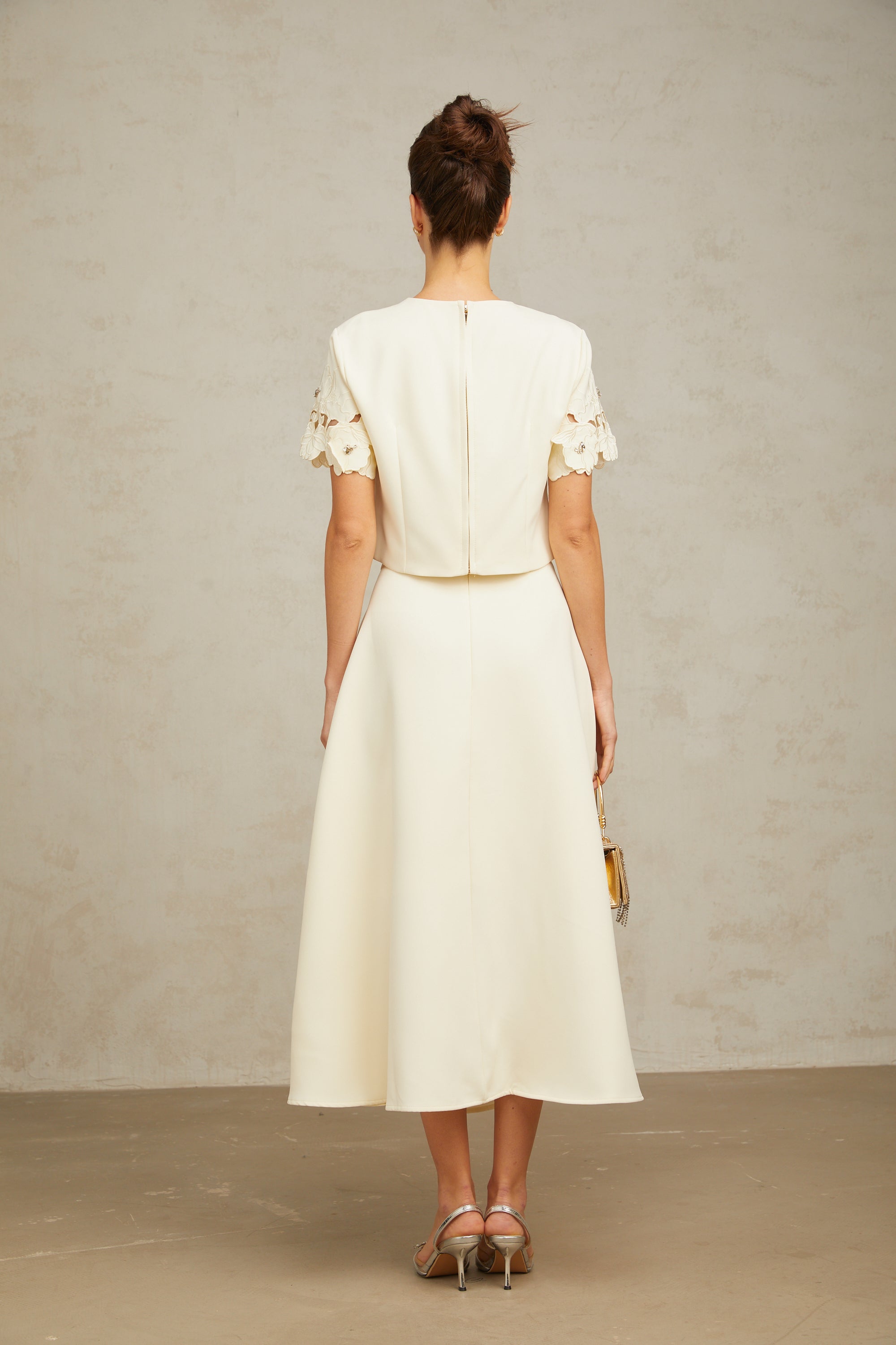 Coralie neutrals 3D-petal top & skirt matching set