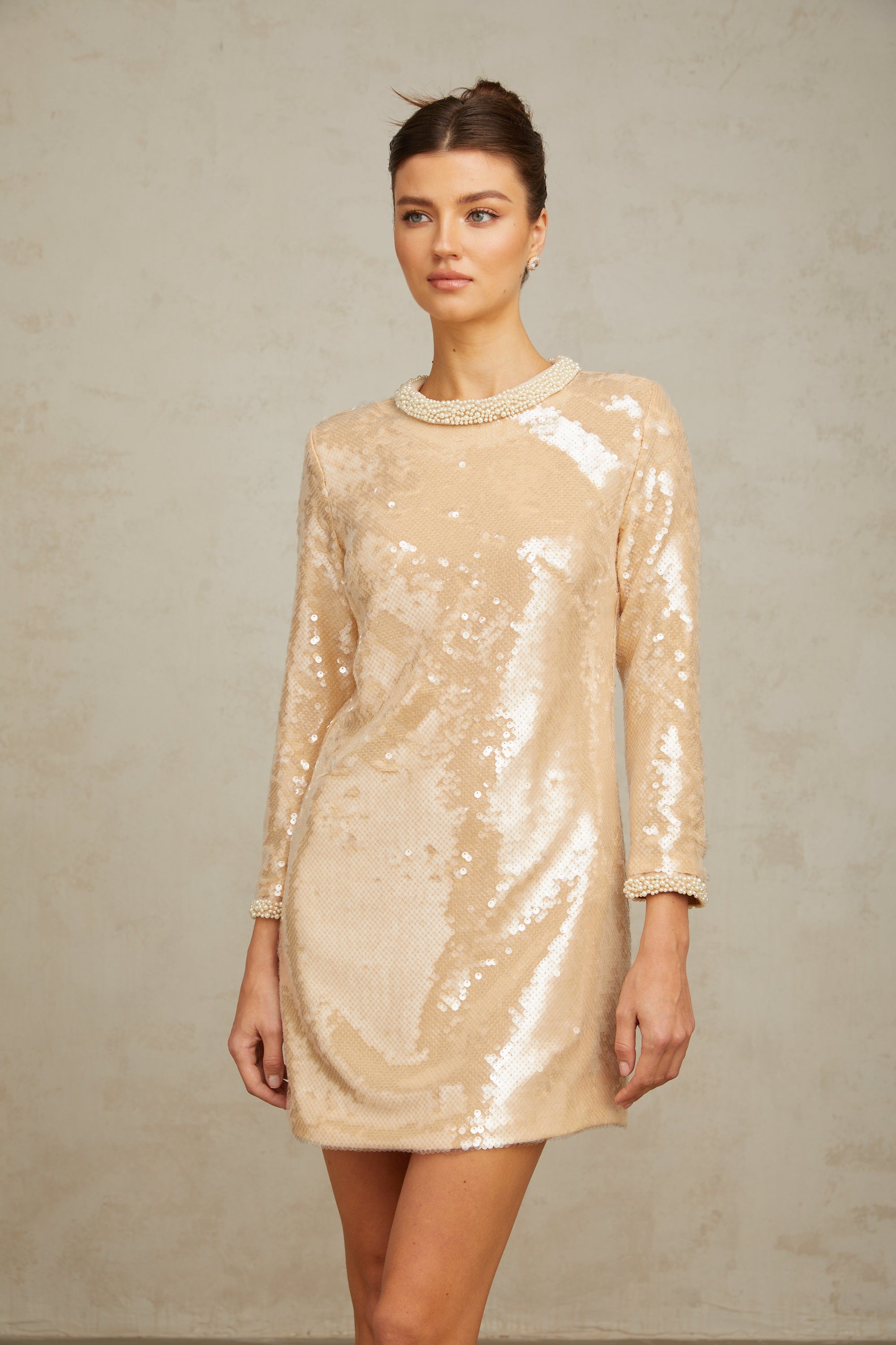 Ornella neutrals faux-pearl sequined mini dress