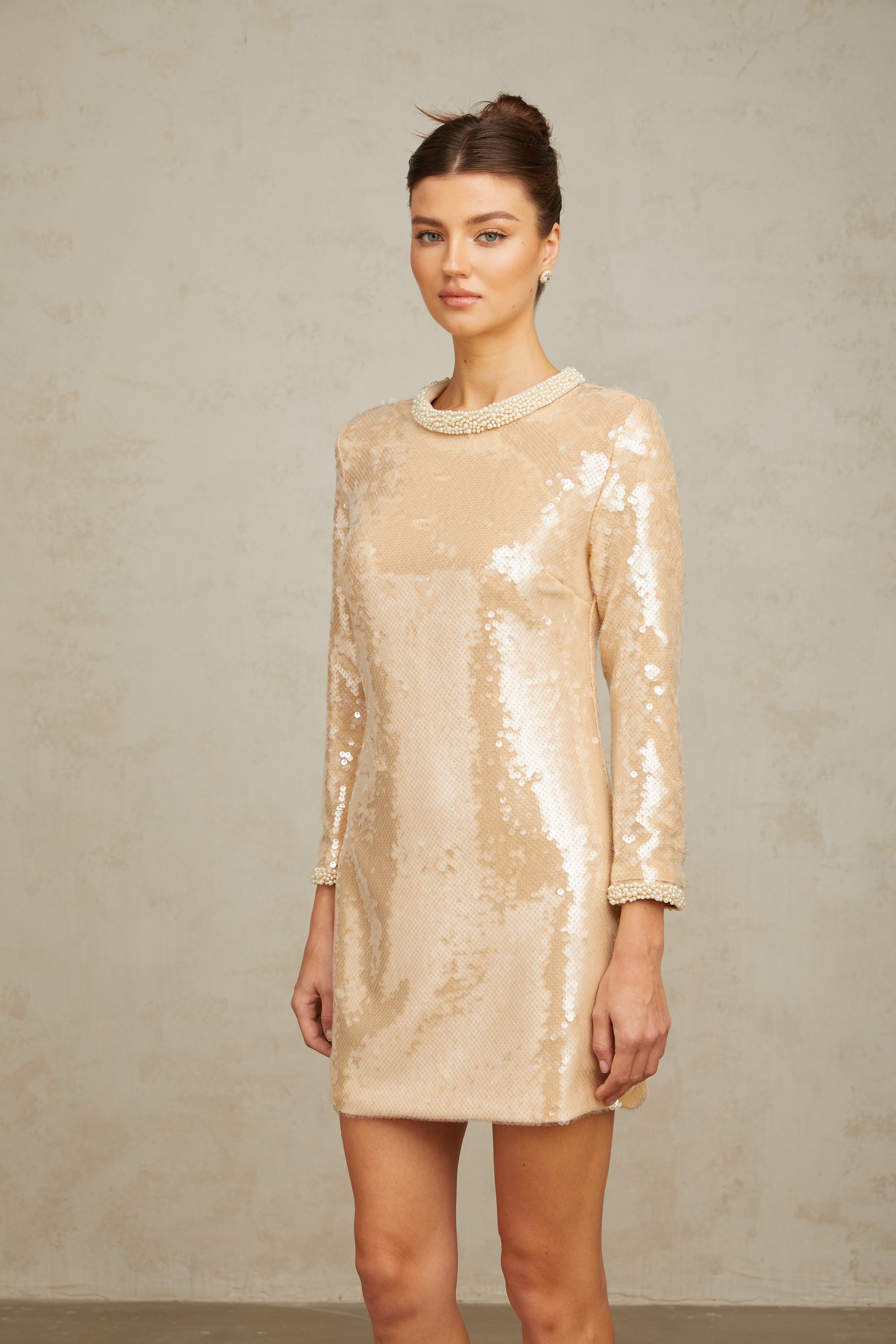 Ornella neutrals faux-pearl sequined mini dress