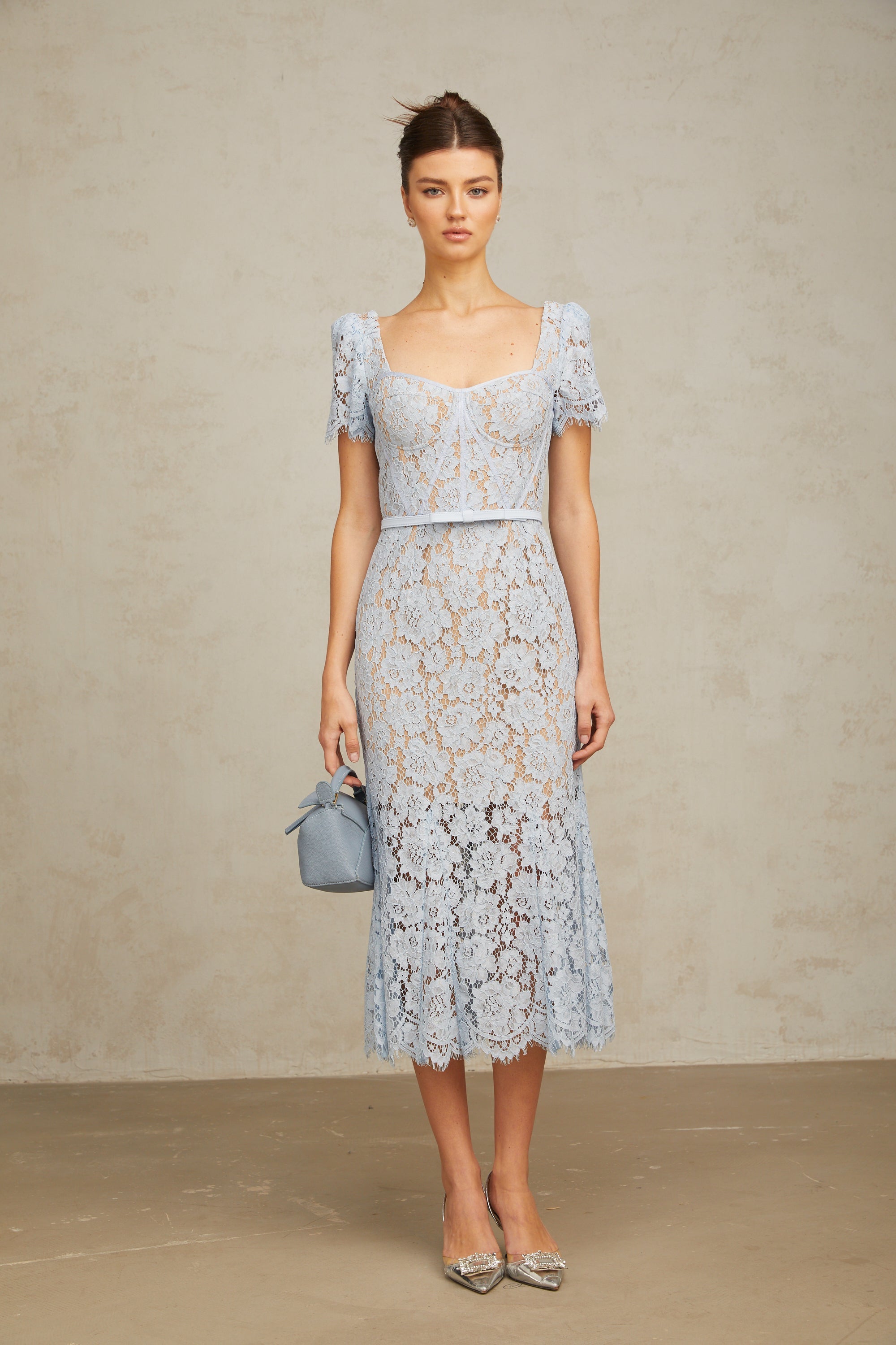 Audrey blue floral-lace boned midi dress (Final Sale-US Only)