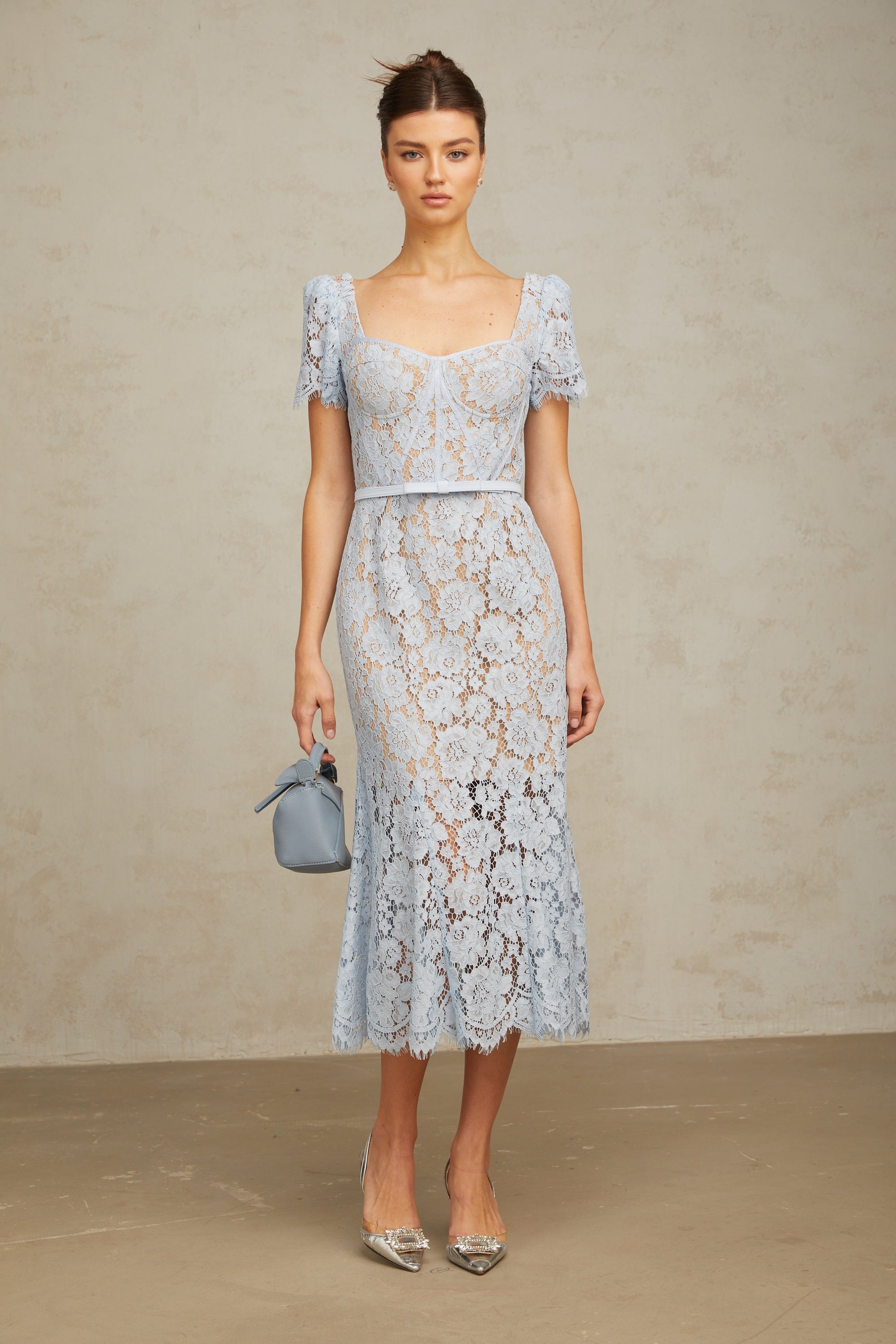 Audrey blue floral-lace boned midi dress (Final Sale-US Only)