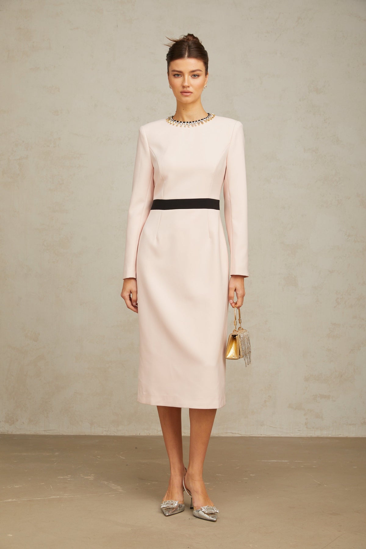 Anaïs pink crystal color-blocked midi dress (Final Sale-US Only)