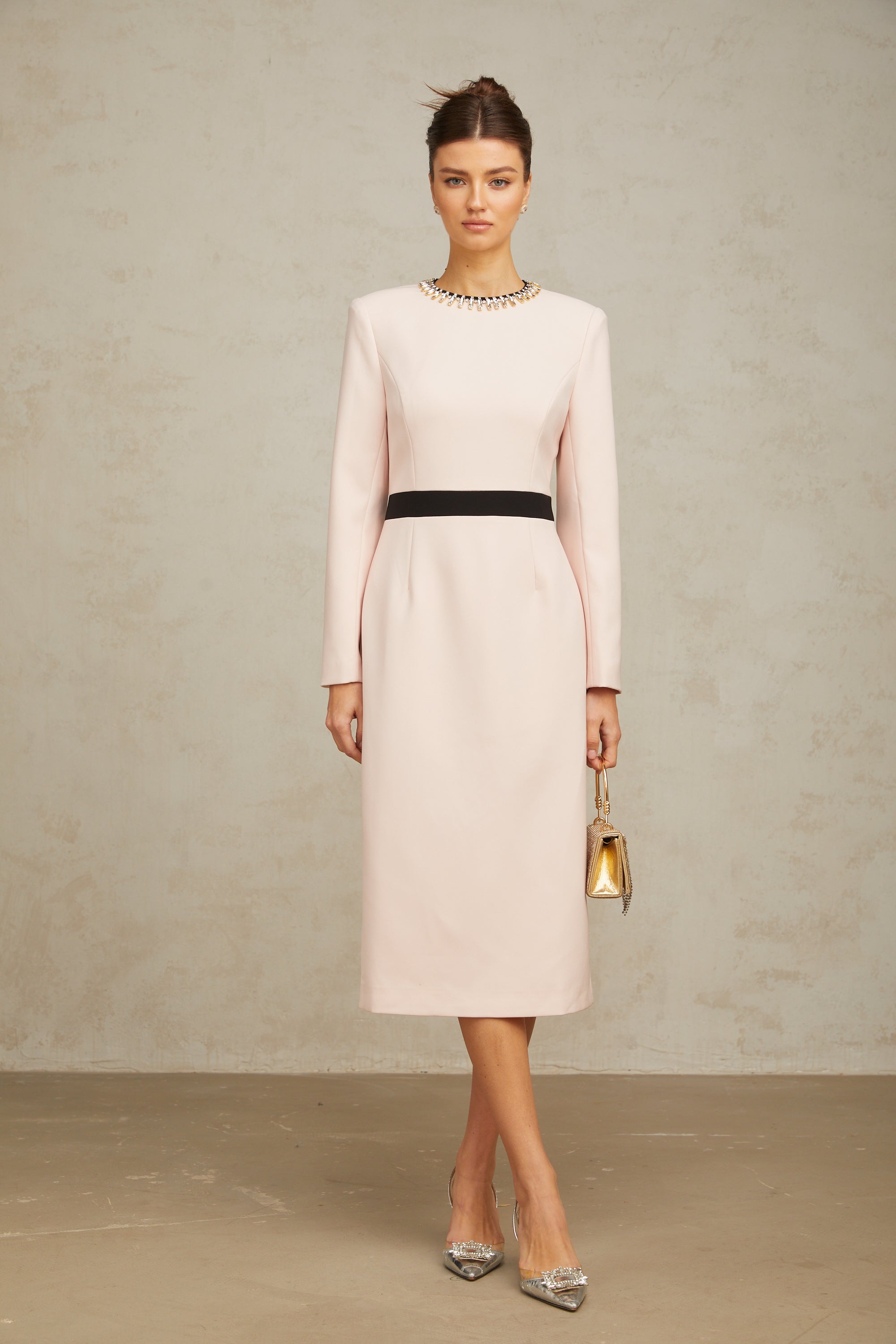 Anaïs pink crystal color-blocked midi dress (Final Sale-US Only)