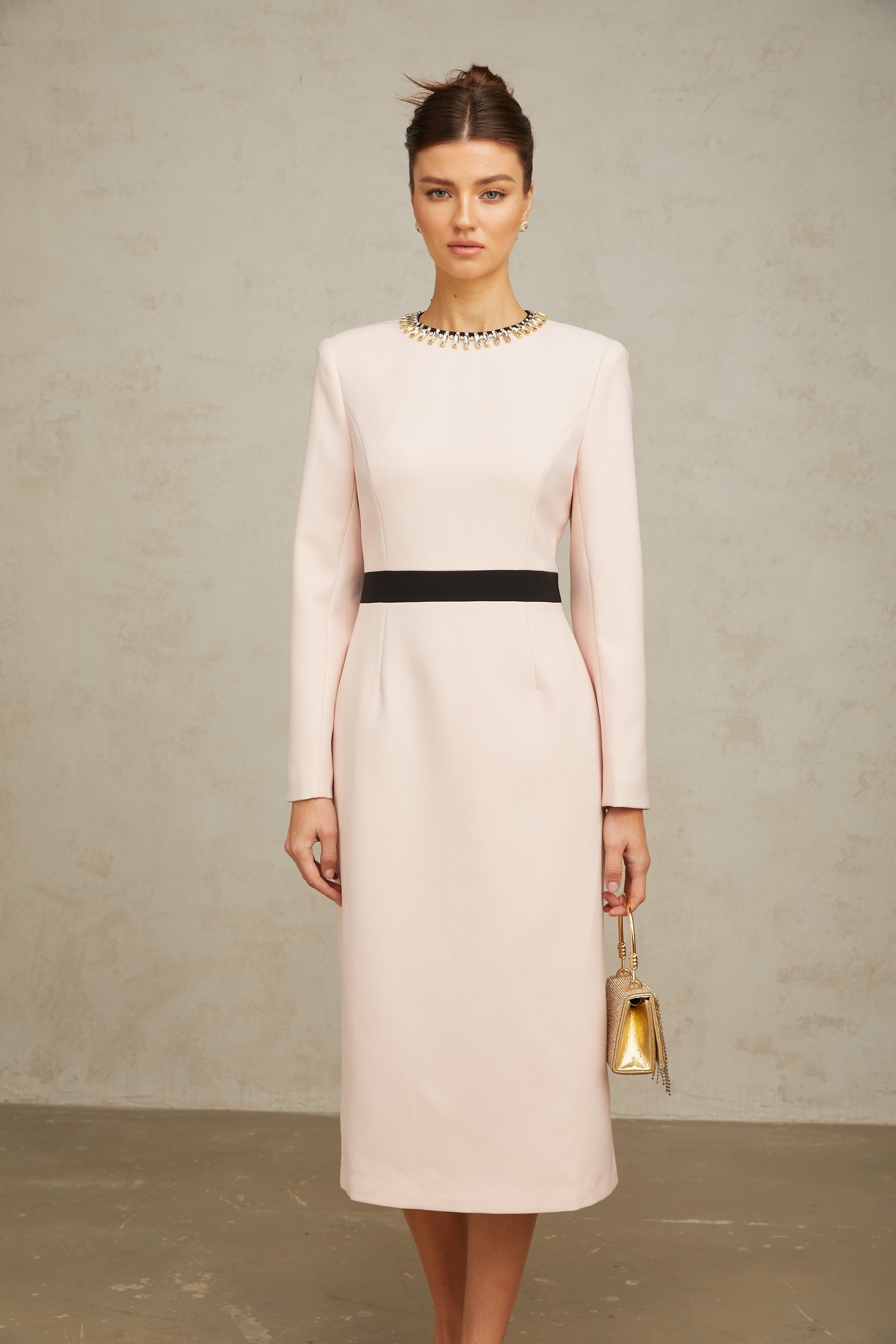 Anaïs pink crystal color-blocked midi dress (Final Sale-US Only)