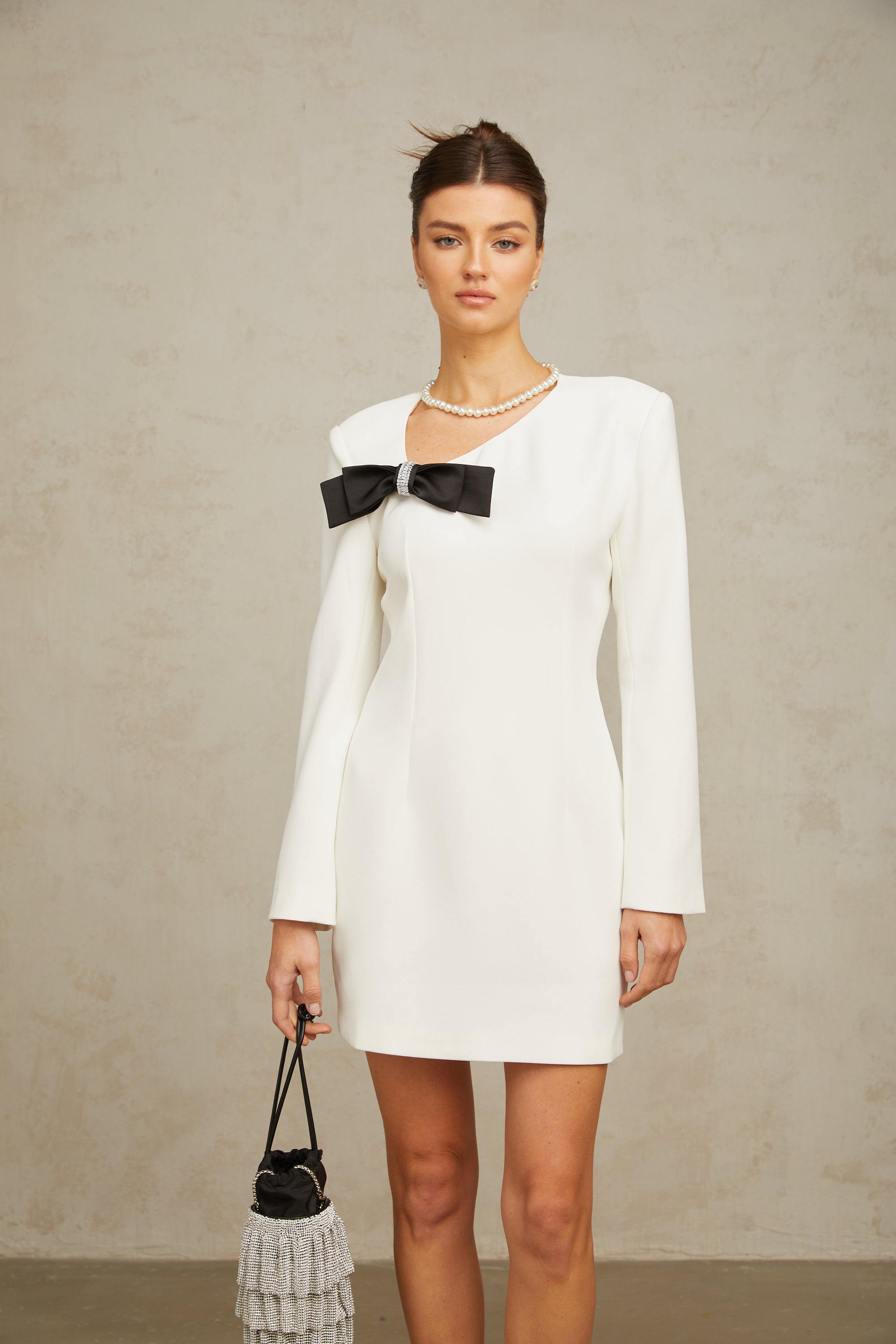 Colette white bowknot asymmetrical mini dress