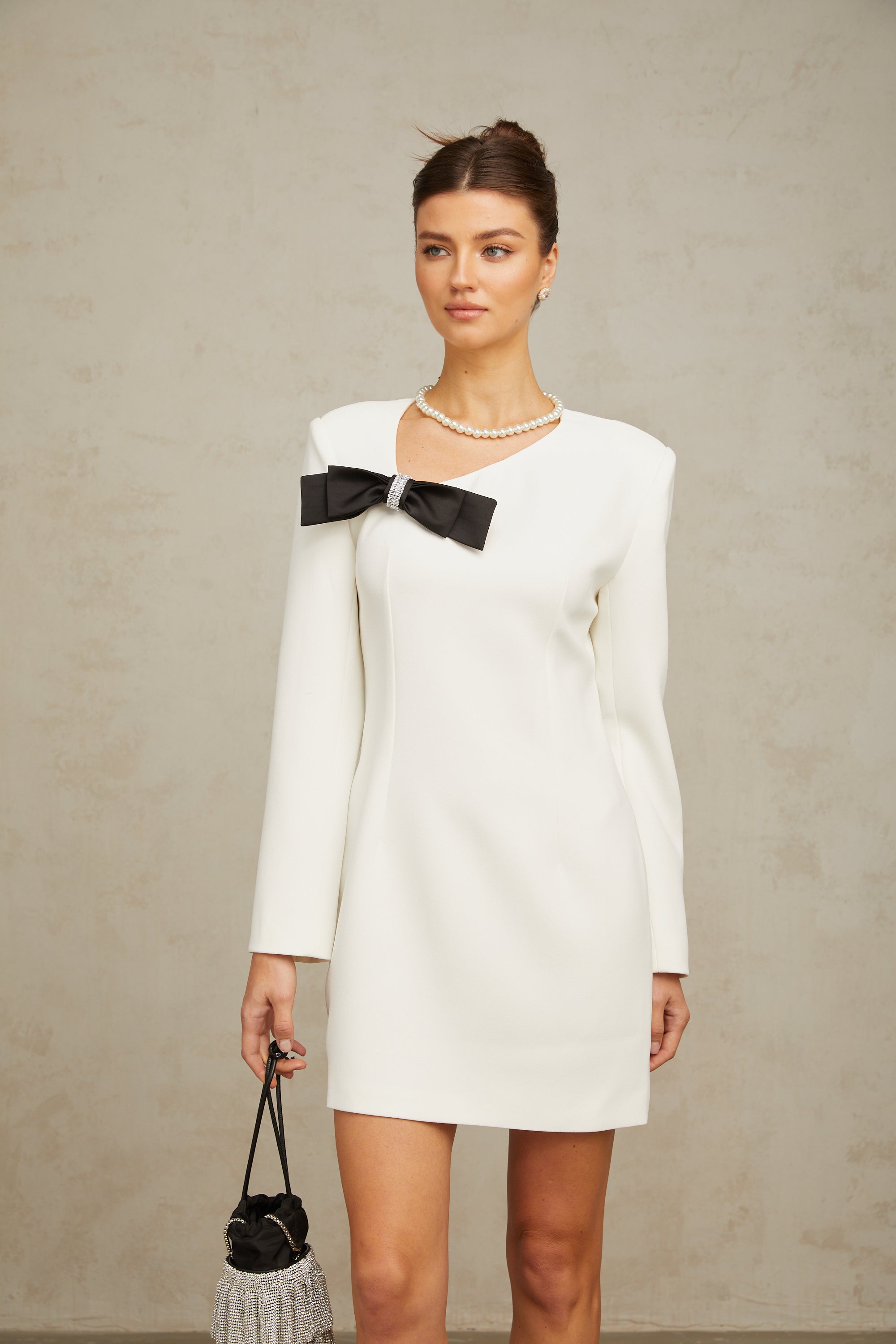 Colette white bowknot asymmetrical mini dress