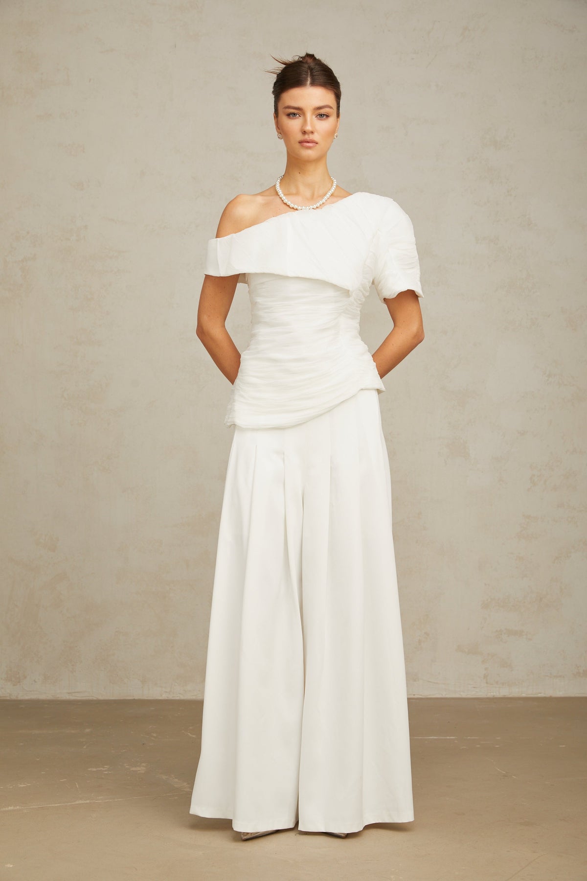 Adèle creased top & trousers matching set in White (Final Sale-US Only)