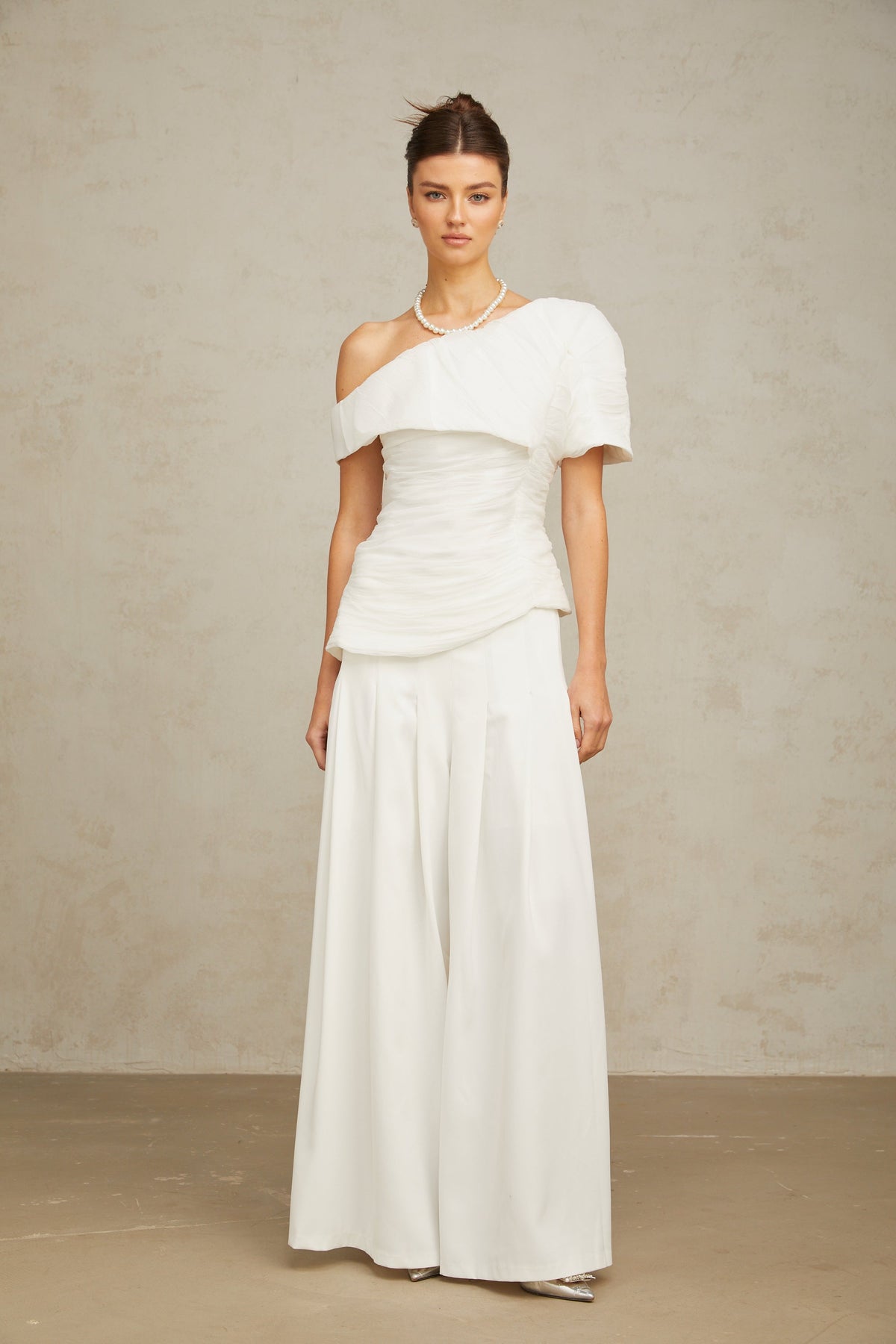 Adèle creased top & trousers matching set in White (Final Sale-US Only)