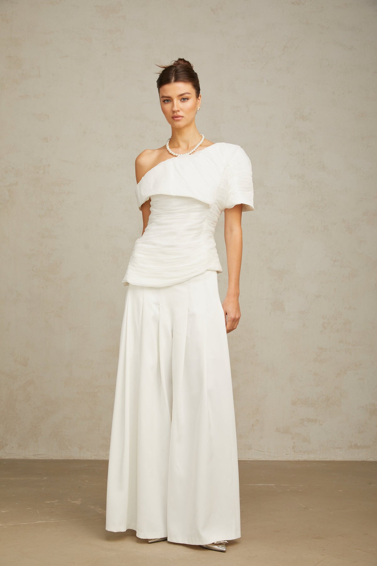 Adèle creased top & trousers matching set in White (Final Sale-US Only)