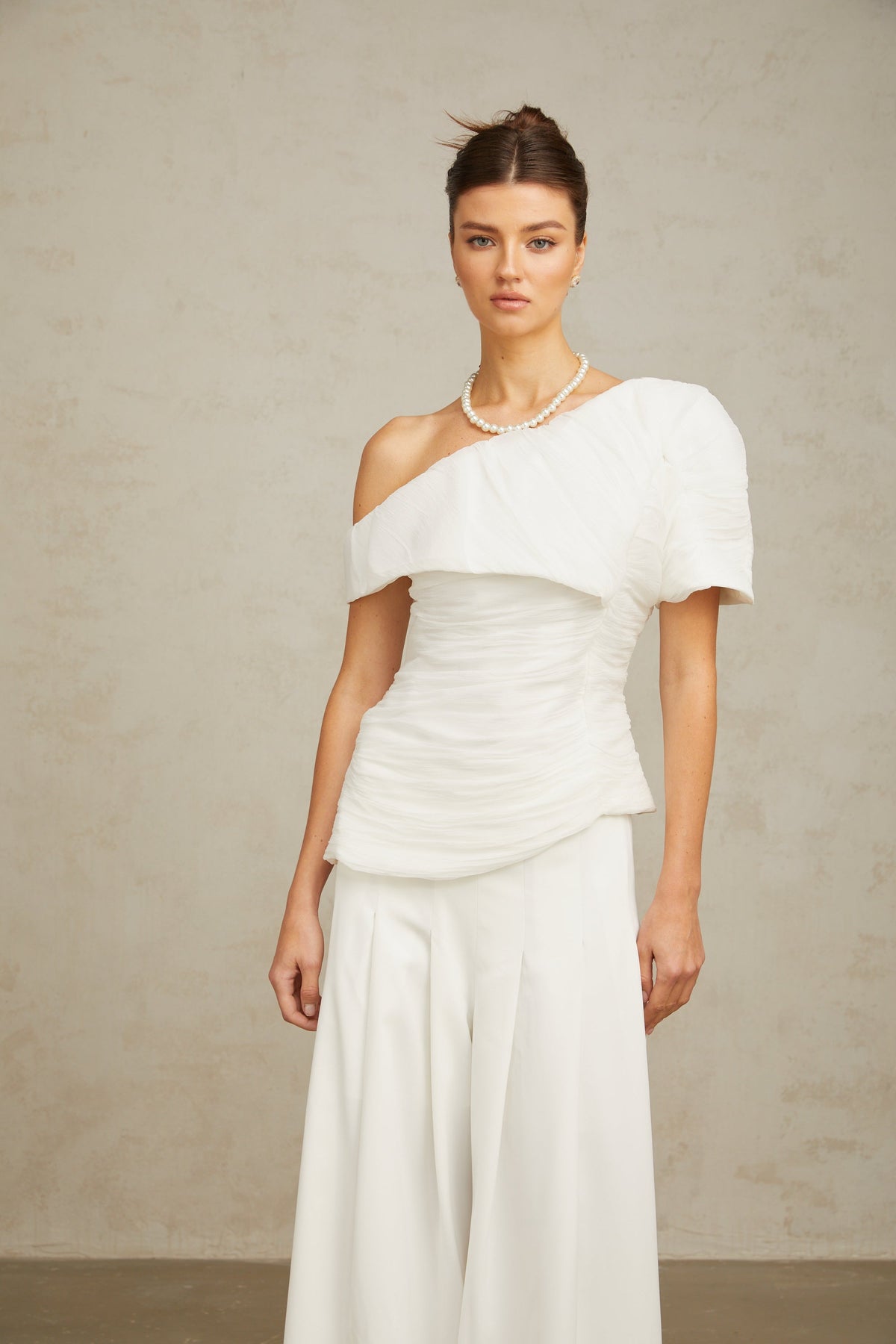 Adèle creased top & trousers matching set in White (Final Sale-US Only)
