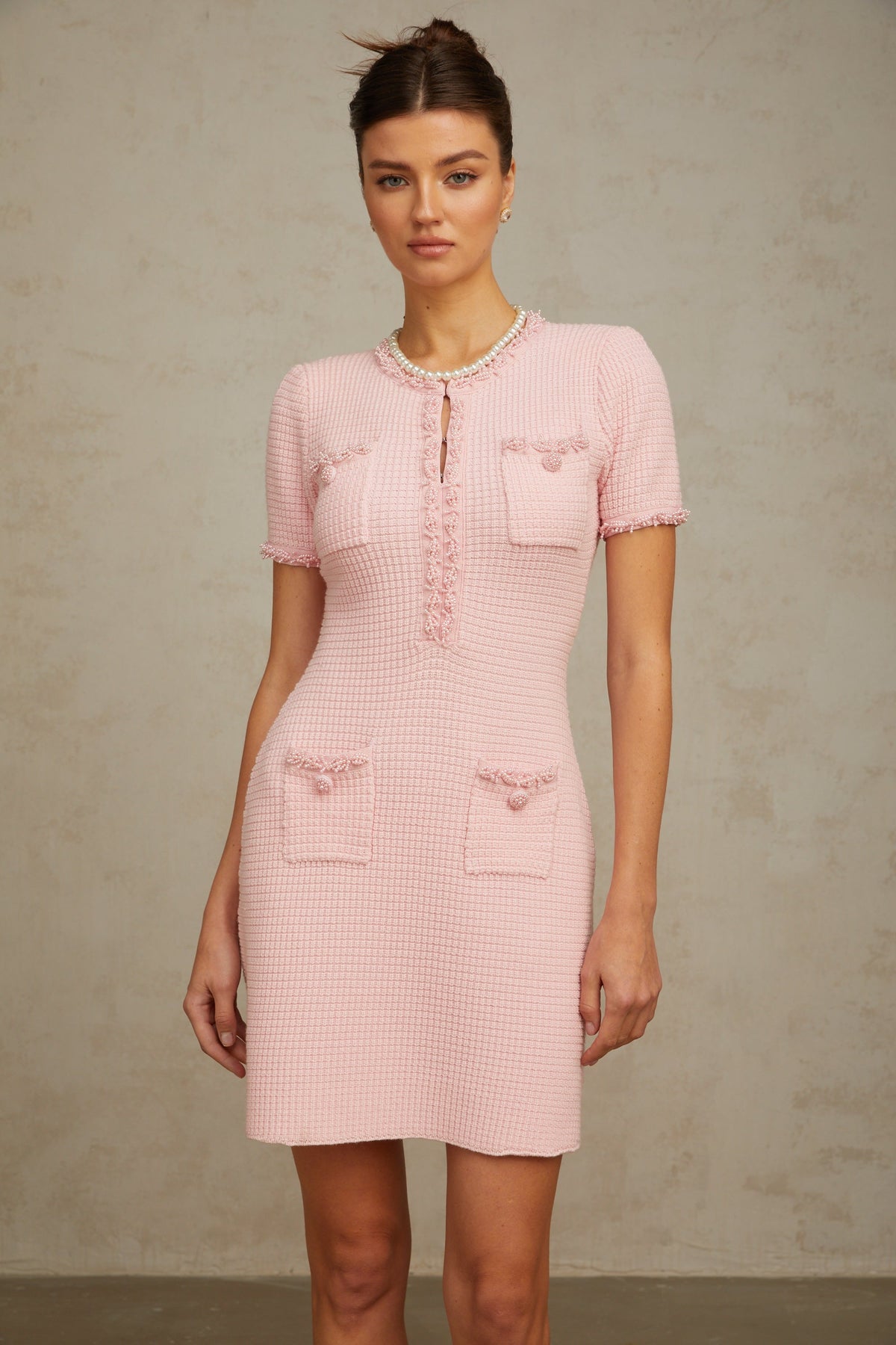 Eugénie pink beaded knit mini dress (Final Sale-US Only)
