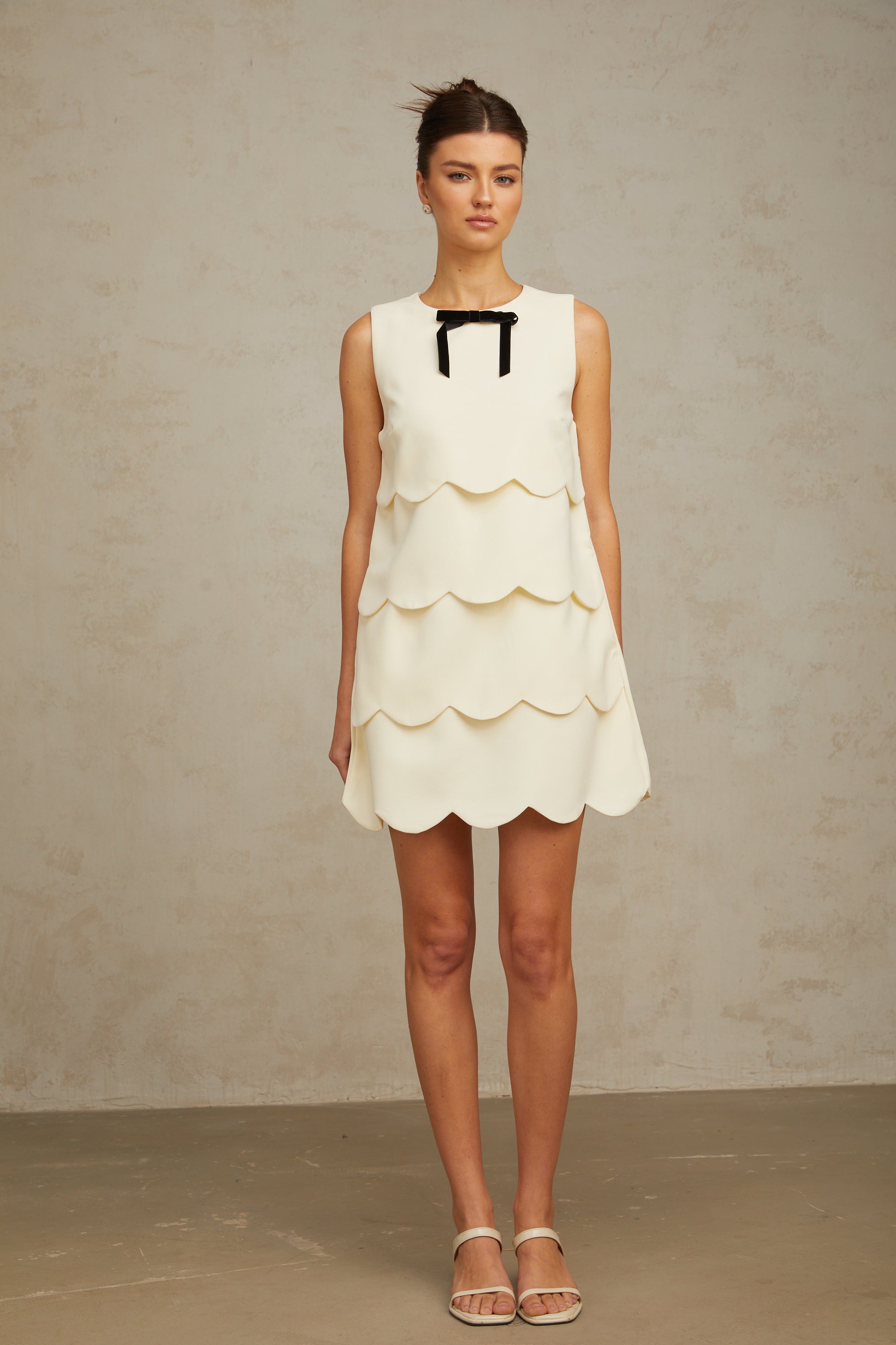 Chantal white wavy tiered mini dress (US Only)