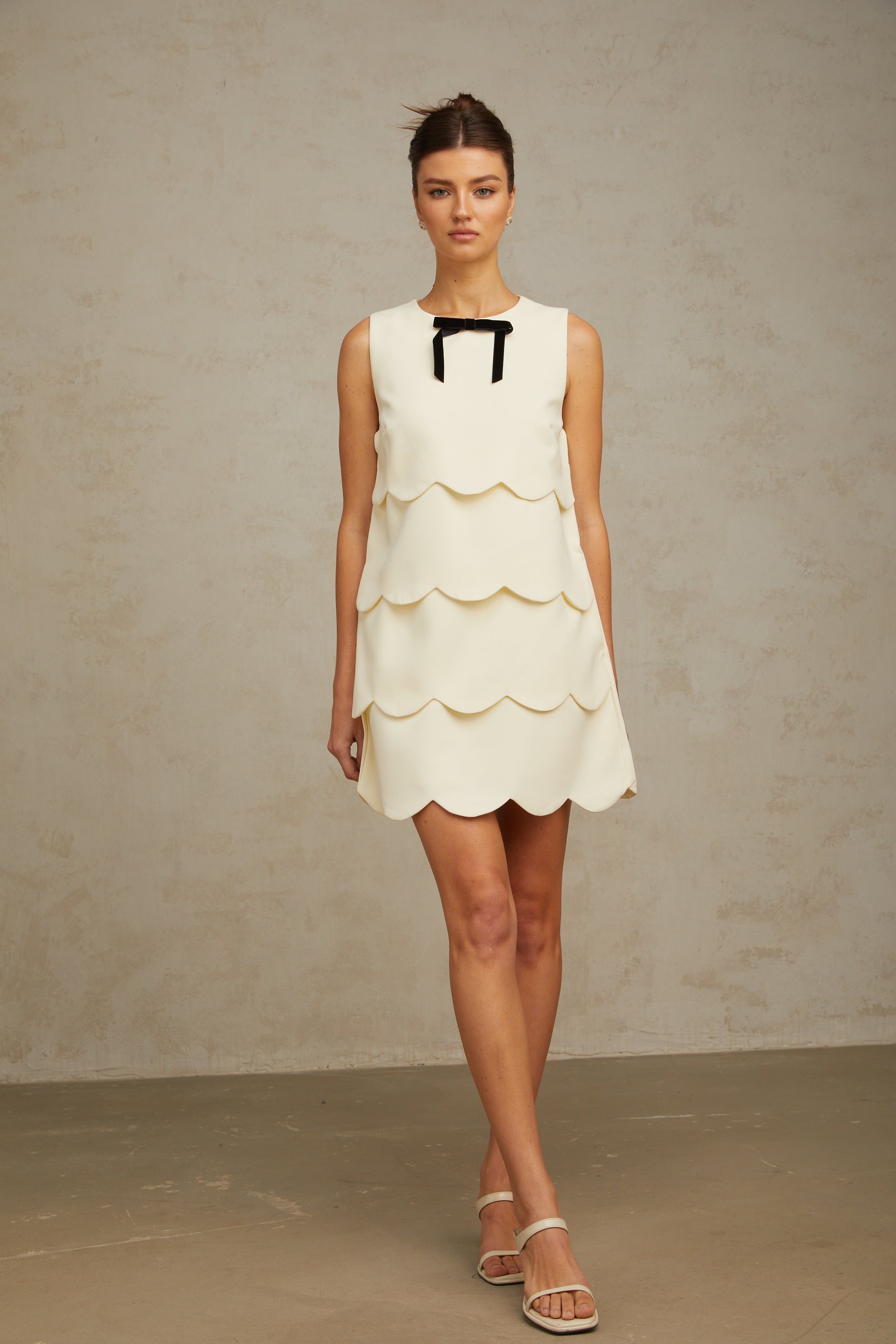 Chantal white wavy tiered mini dress (US Only)