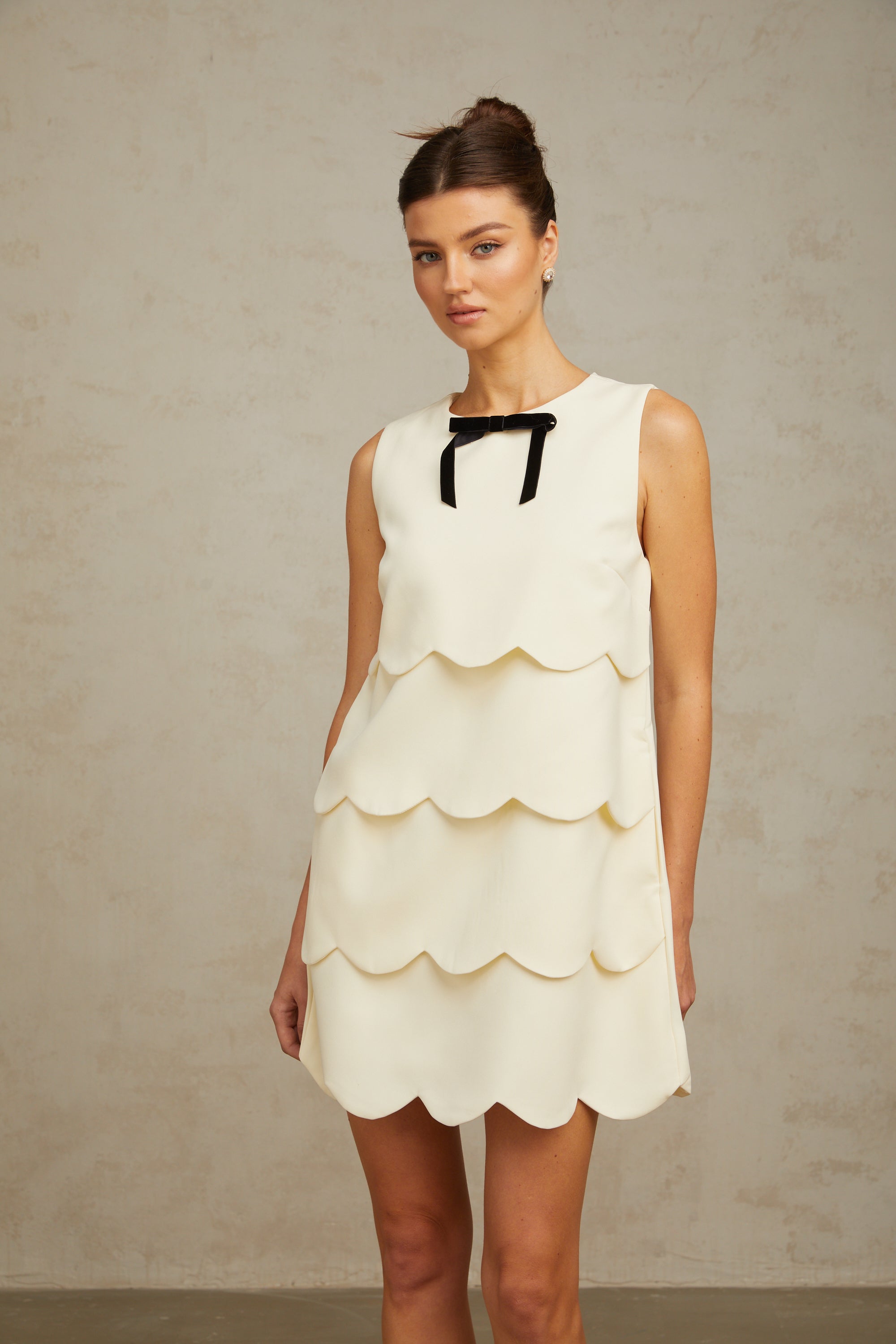 Chantal white wavy tiered mini dress (US Only)