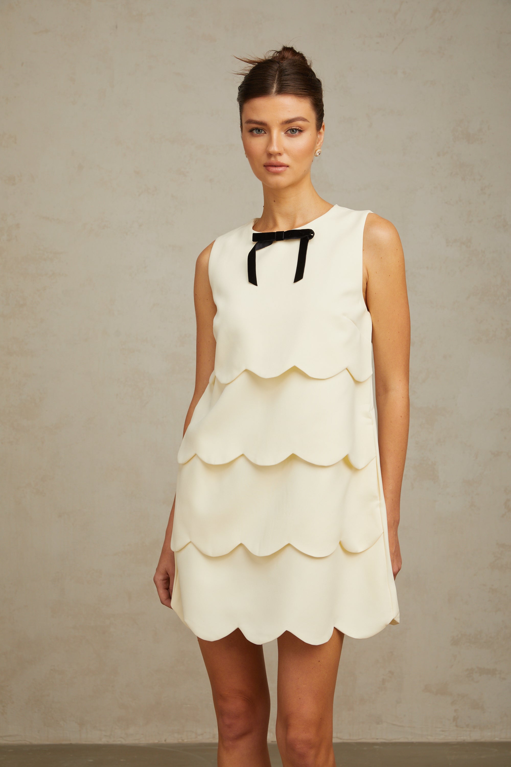 Chantal white wavy tiered mini dress (US Only)