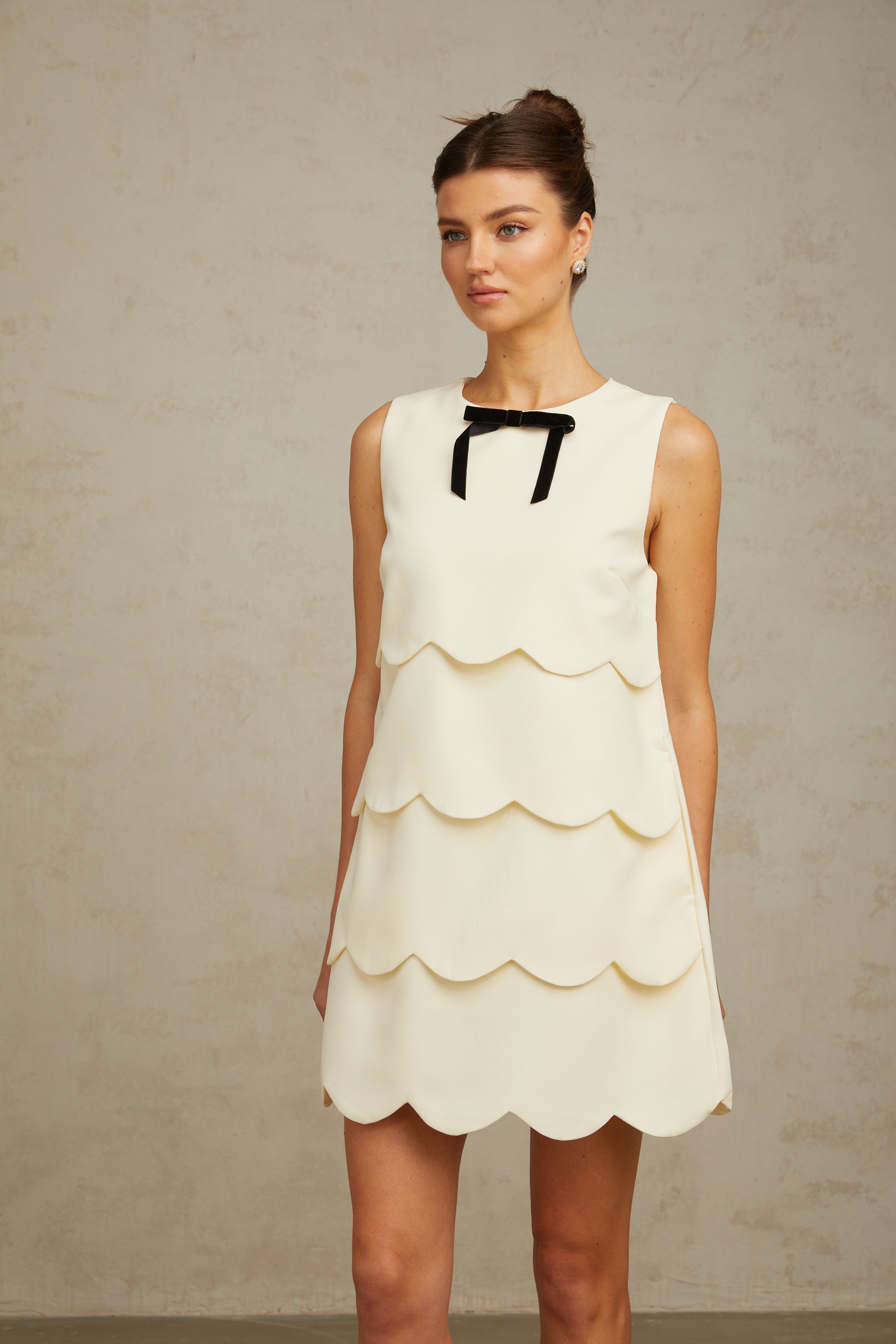 Chantal white wavy tiered mini dress (US Only)