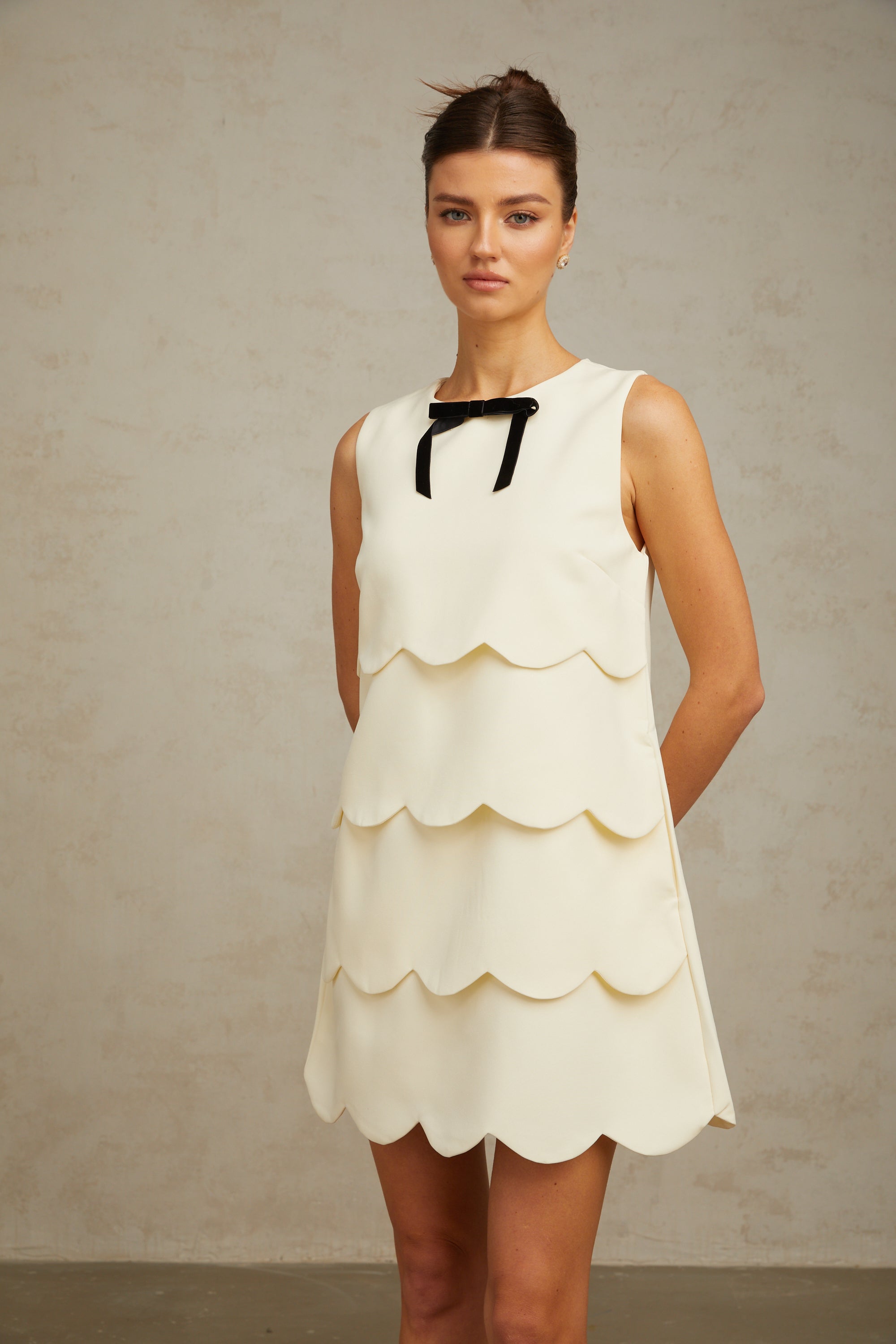 Chantal white wavy tiered mini dress (US Only)