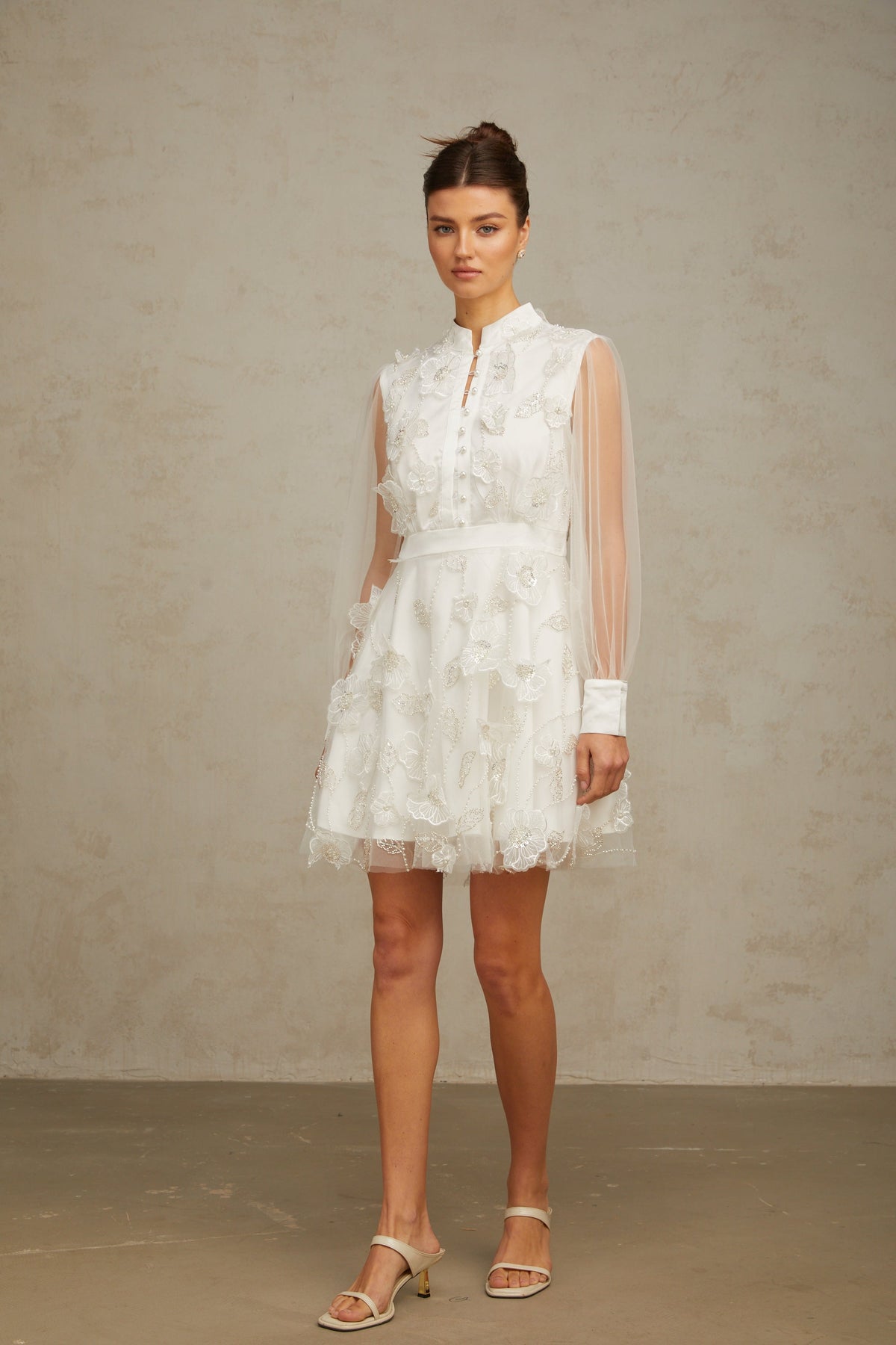 Camille white 3D-petal tulle mini dress (Final Sale)